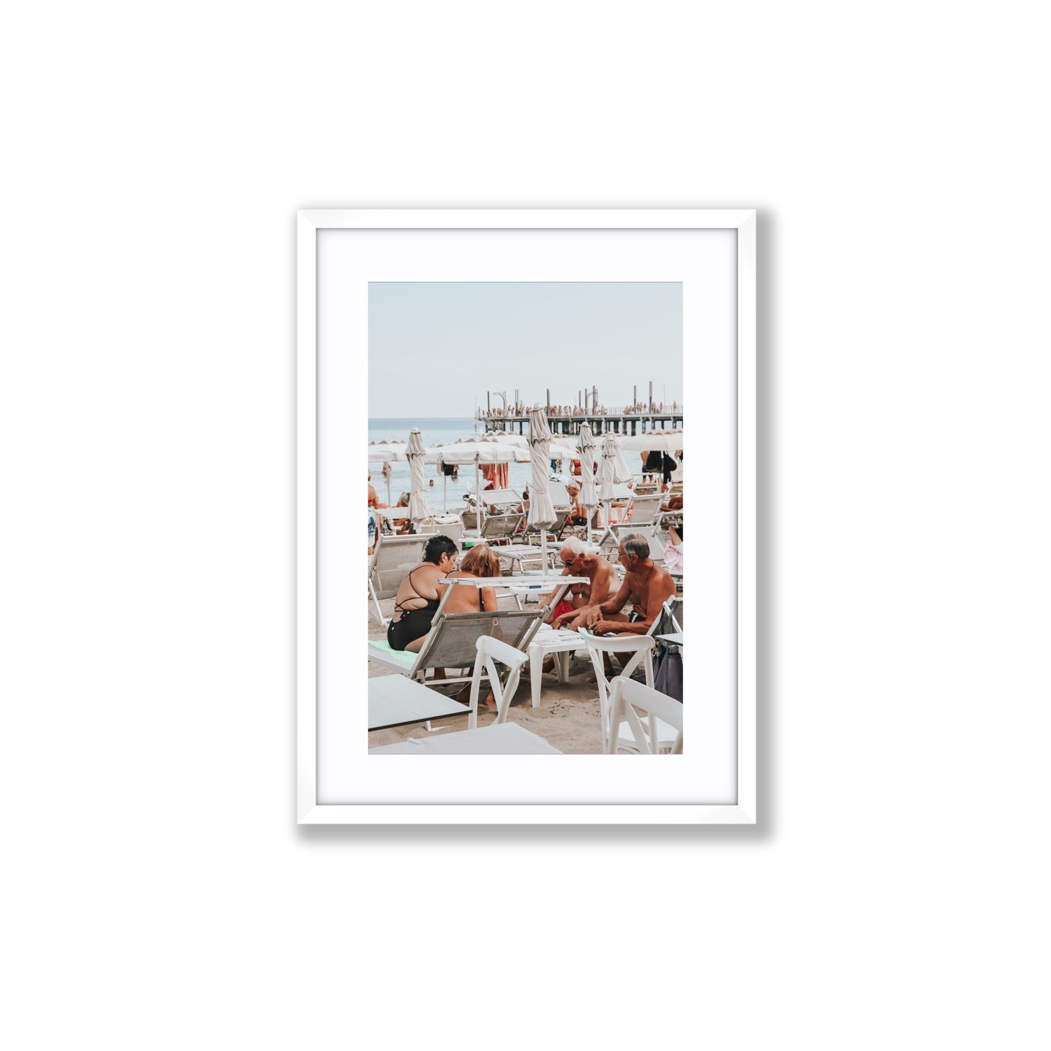 Salted Shuffle fine art print, Alassio, Italy, people and locals artwork, Medium, White Frame · Matboard, Fine Art Print