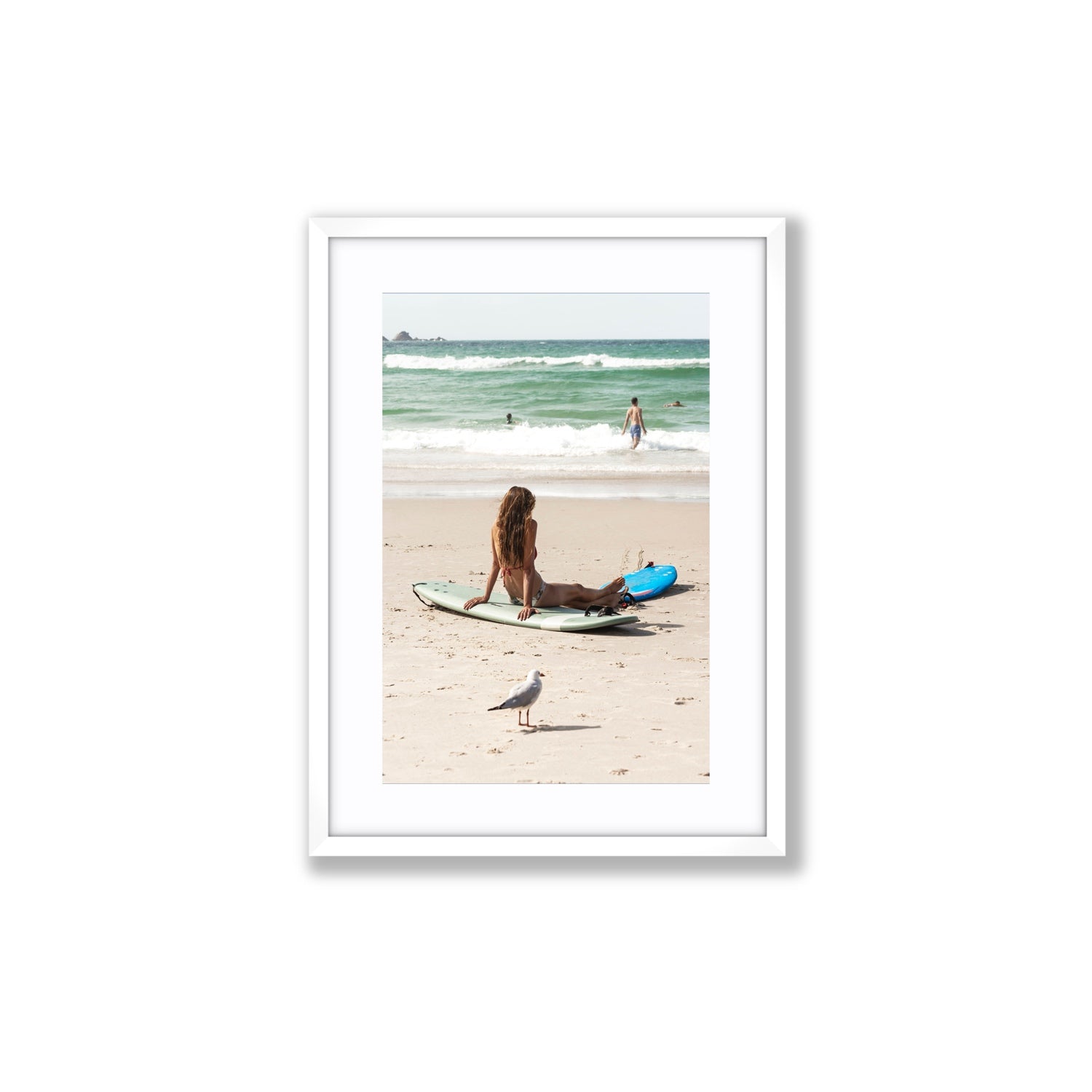 Carissa Byron Bay Surf coastal wall art Medium fine art print in white frame with matboard