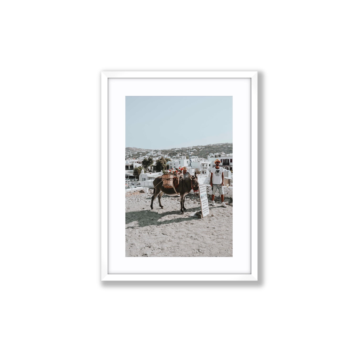 Let The Journey Begin Mykonos Greek island wall art Medium fine art print in white frame with matboard