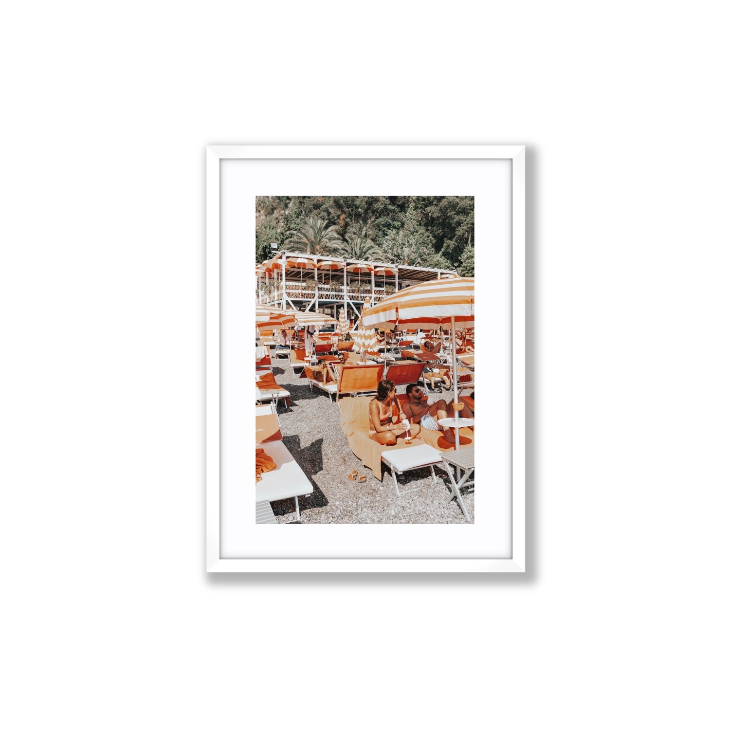 Lounging In Lido fine art print, Positano, Italy, Medium, White Frame · Matboard, Fine Art Print