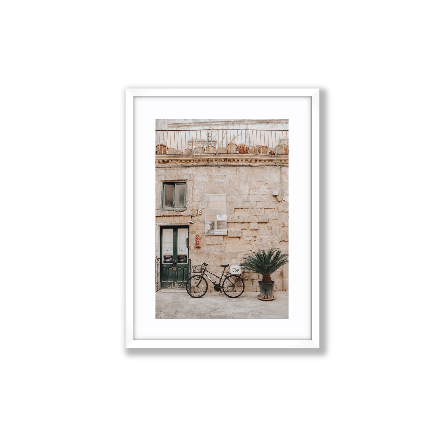 Golden Facades Puglia Lecce Italian wall art Medium fine art print in white frame with matboard