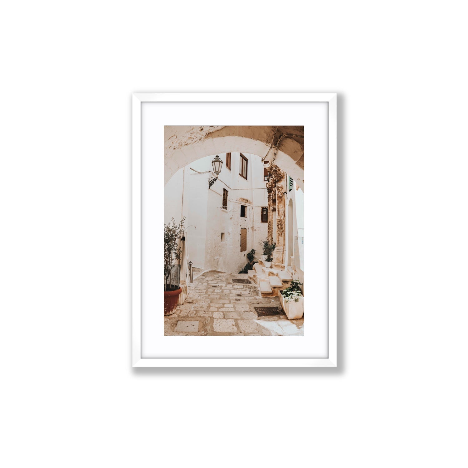 Pathway Wander Puglia Ostuni wall art Medium fine art print in white frame with matboard