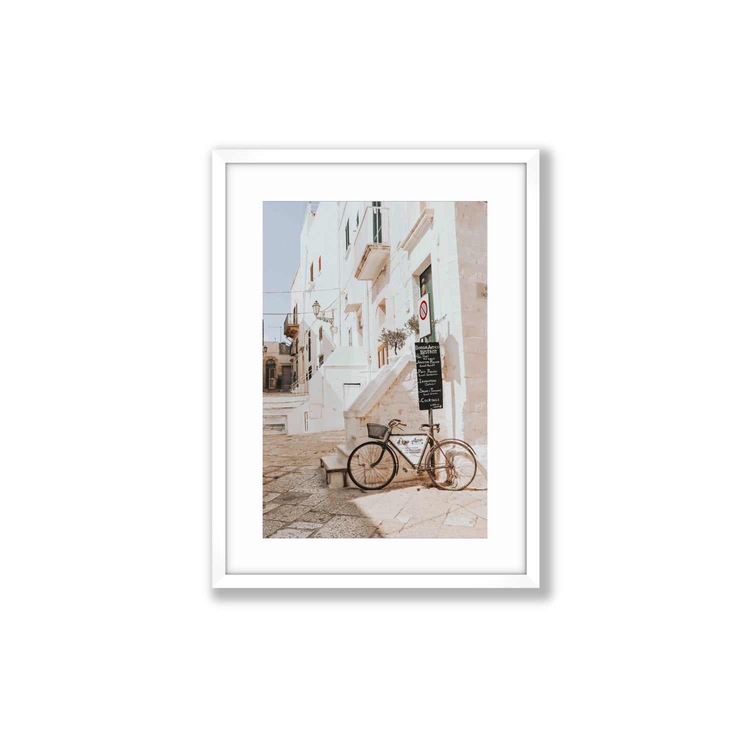 La Bicicletta Puglia Ostuni wall art Medium fine art print in white frame with matboard