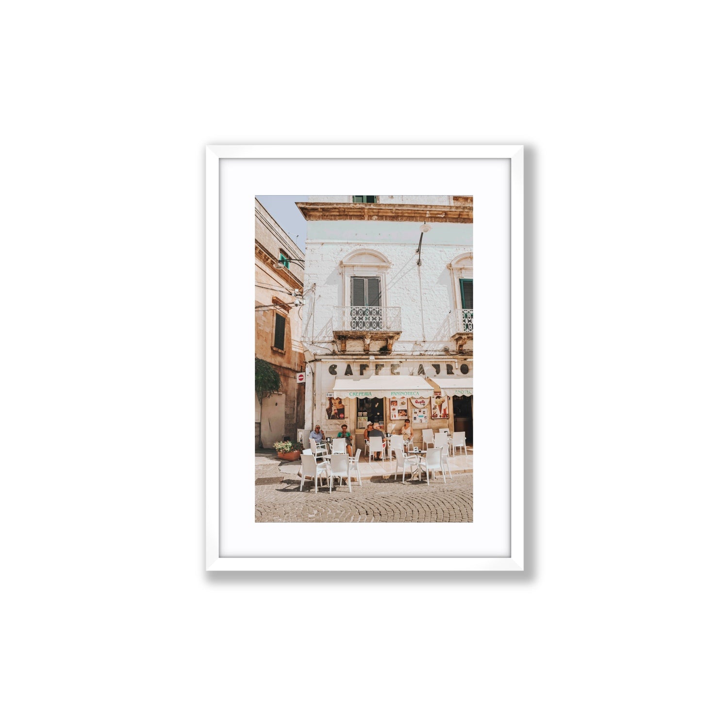 Cafe Ostuni Puglia Café Ostuni Italian wall art Medium fine art print in white frame with matboard