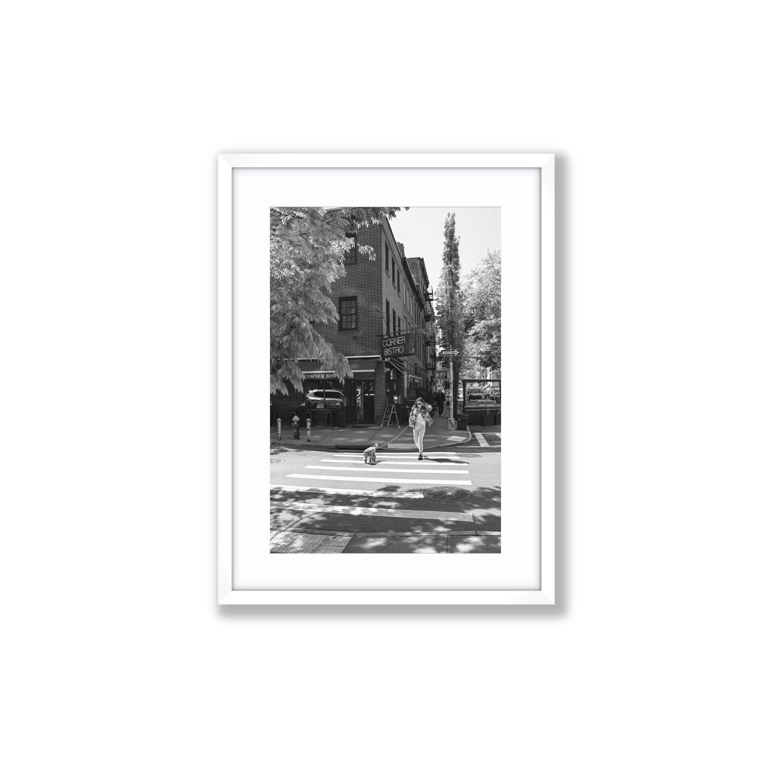 Sunlit Stroll New York NYC Black & White wall art Medium fine art print in white frame with matboard