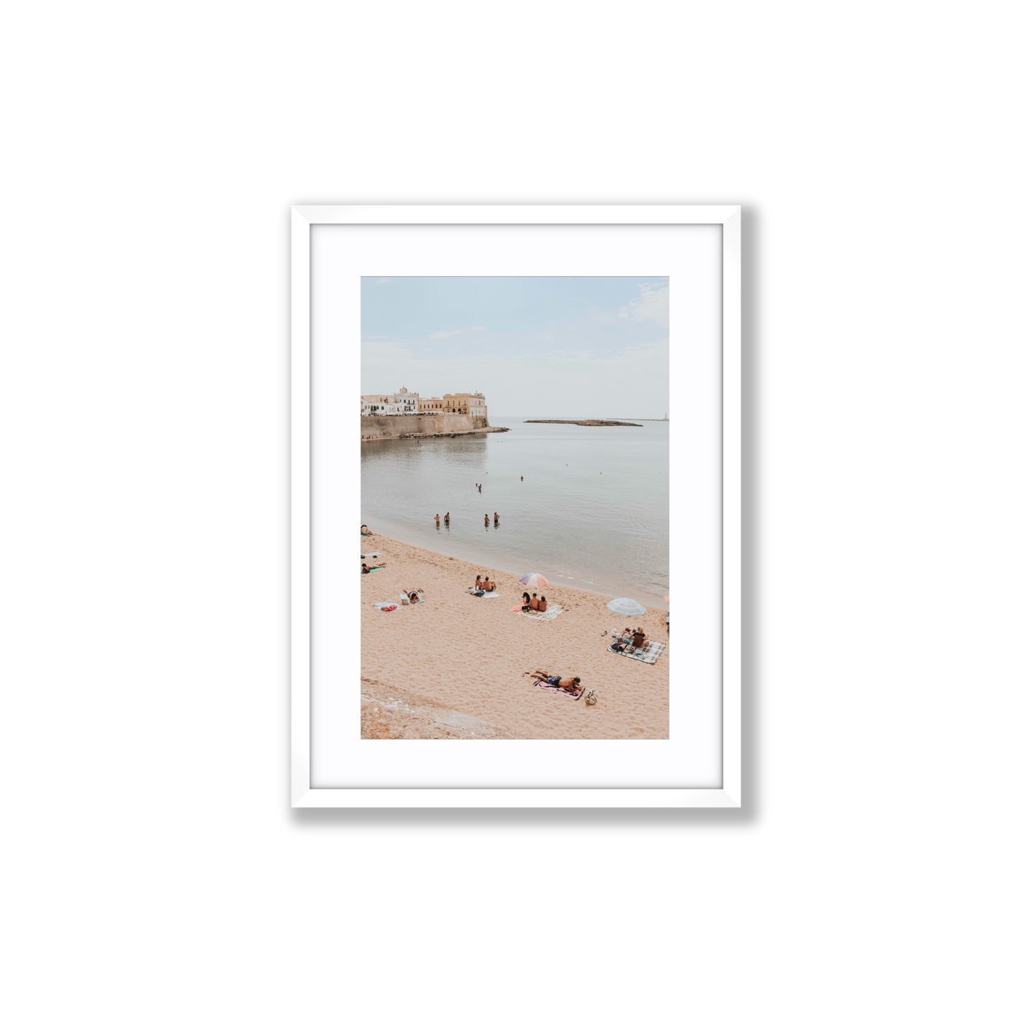 Spiaggia della Purita Puglia coastal art print Medium fine art print in white frame with matboard