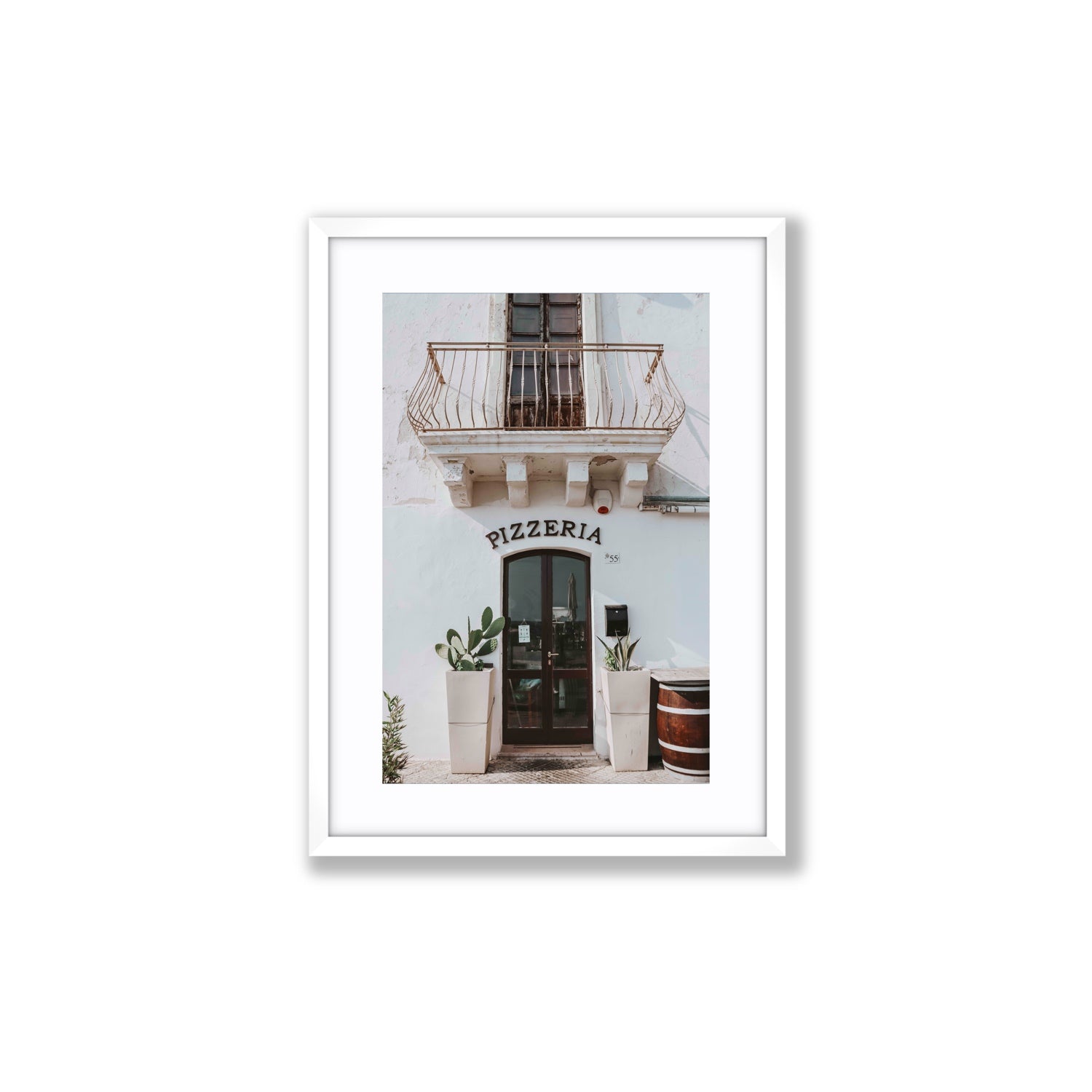 Pizzeria Puglia Italian wall art Medium fine art print in white frame with matboard