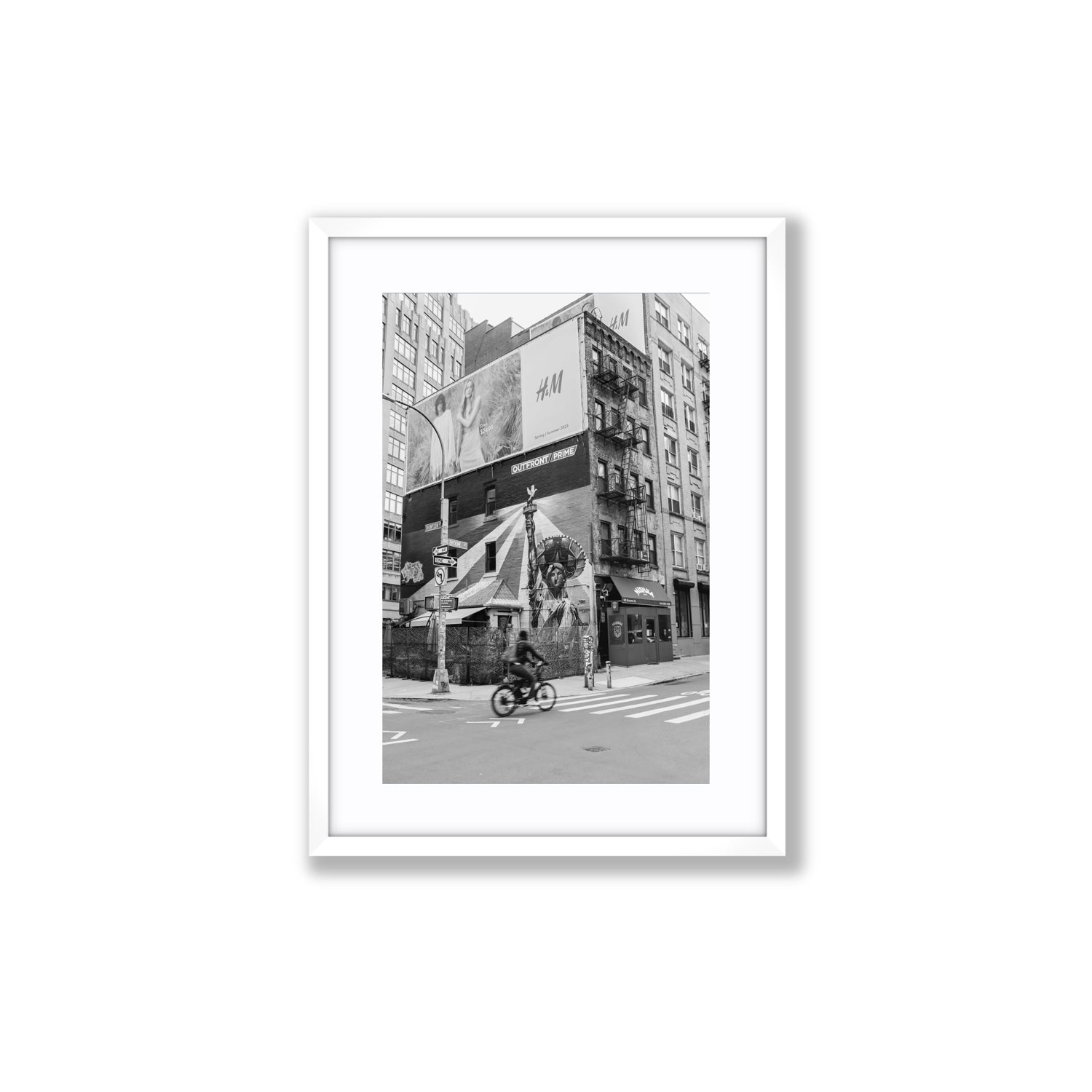 Shadows Of Liberty New York NYC Black & White wall art Medium fine art print in white frame with matboard