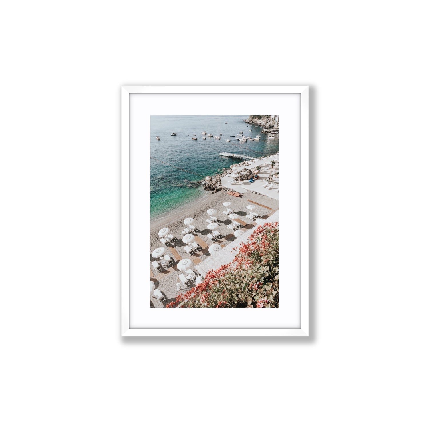 Tranquil Oasis Amalfi coastal wall art Medium fine art print in white frame with matboard