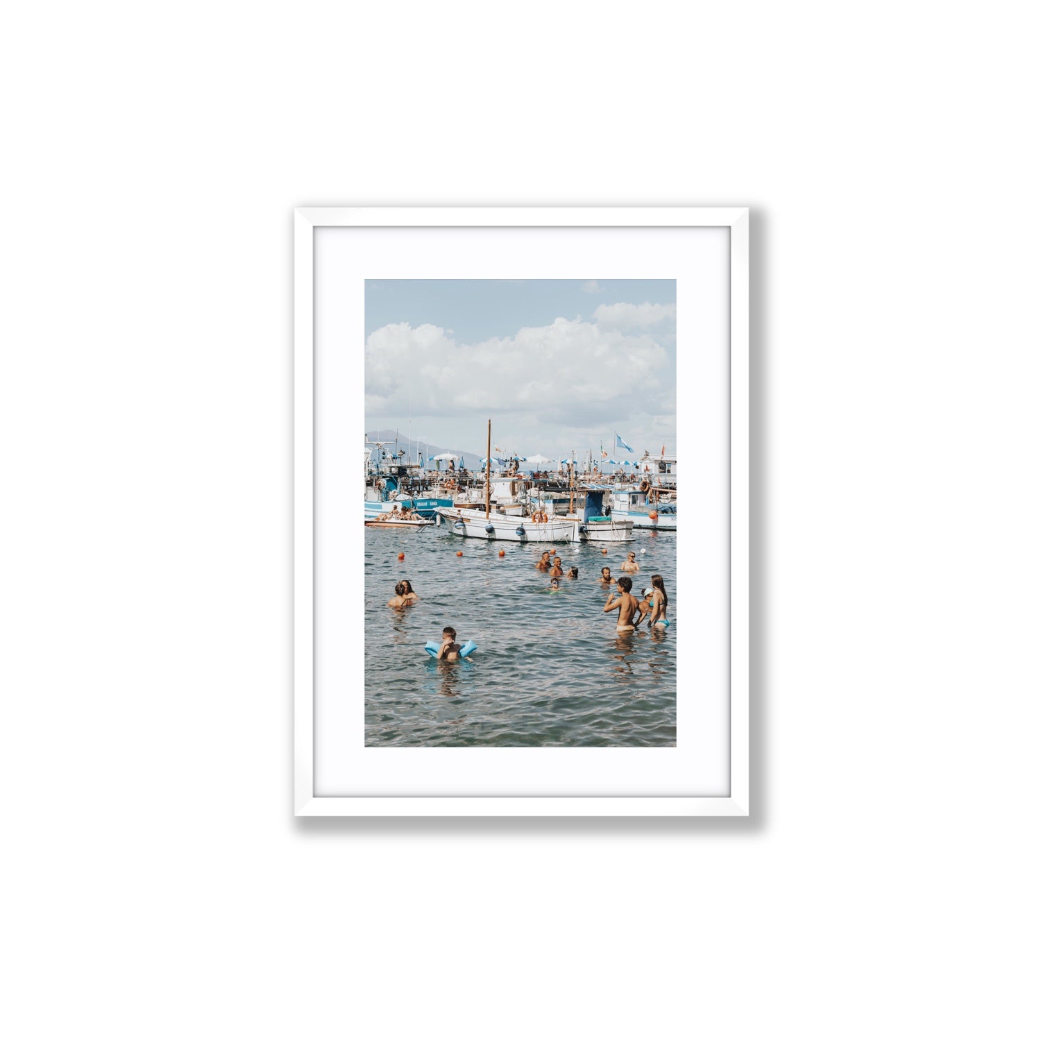 Vacanze Italiane Sorrento Italian coastal wall art Medium fine art print in white frame with matboard