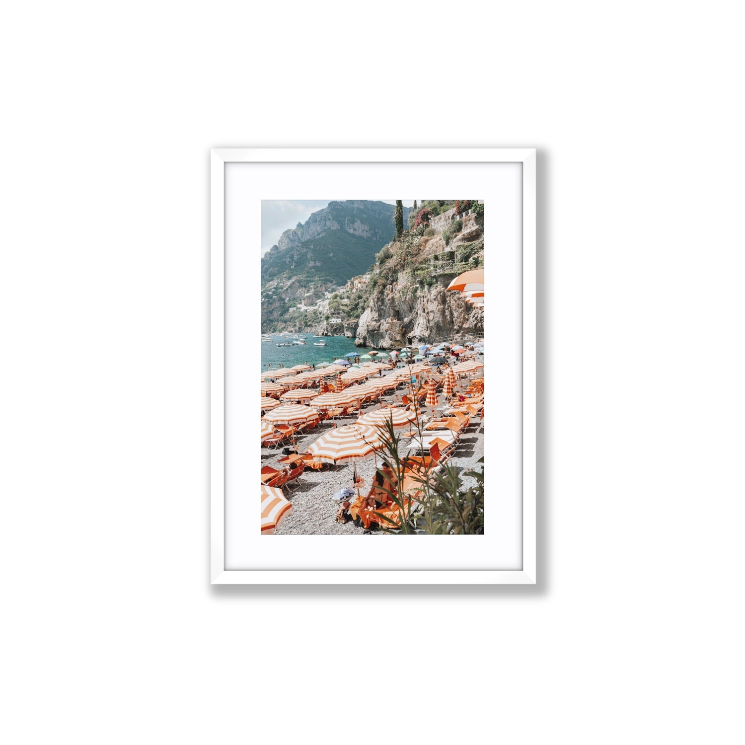 Bagni d'Arienzo Positano decor wall art Medium fine art print in white frame with matboard