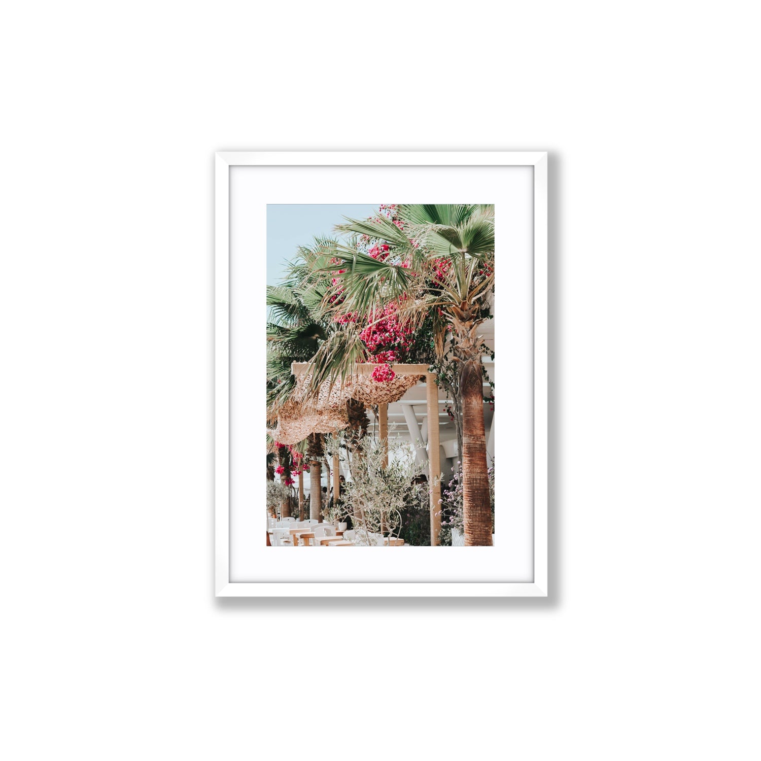 Palm Trees Mykonos Greek island wall art Medium fine art print in white frame with matboard