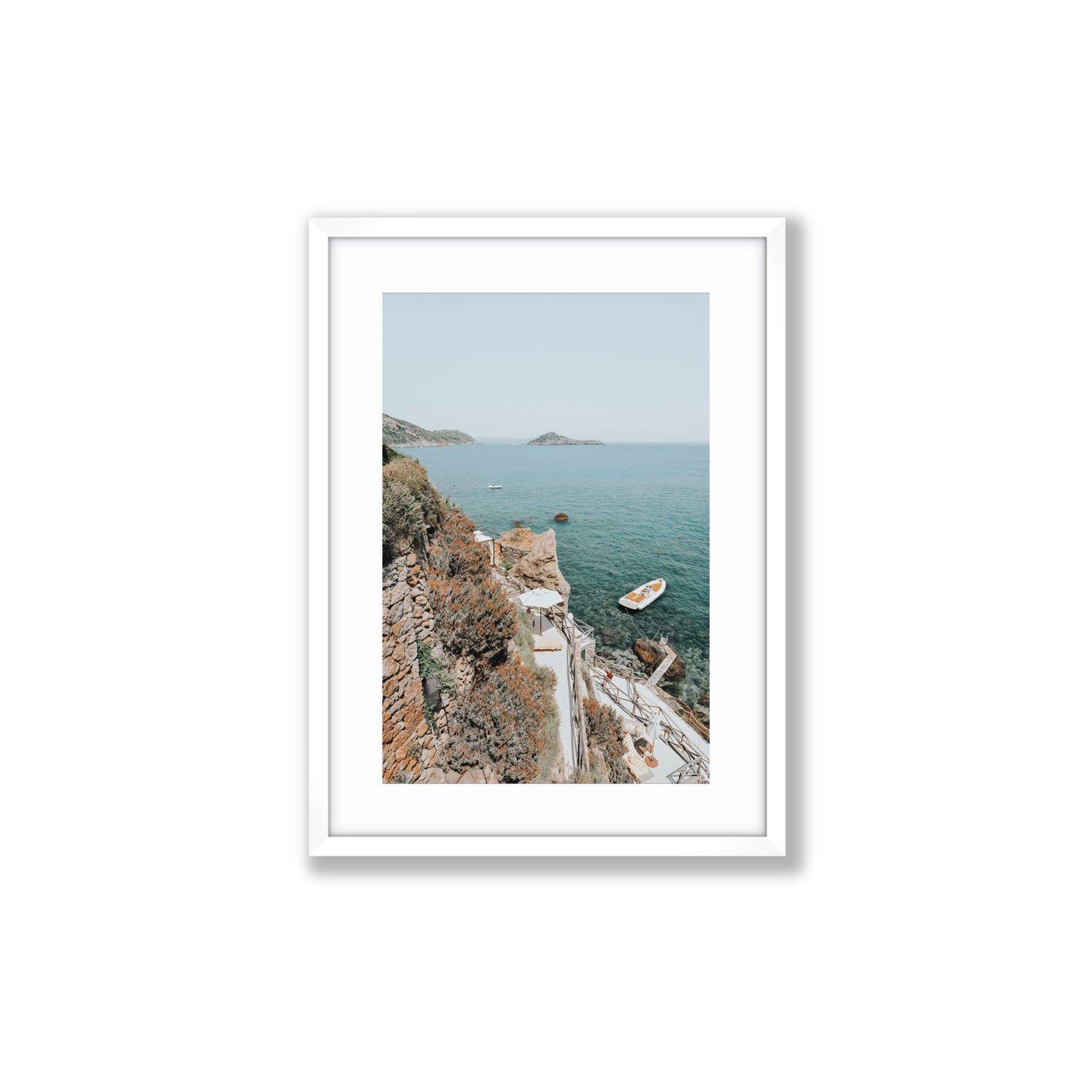 Front Row Seat Tuscany coastal wall art Medium fine art print in white frame with matboard