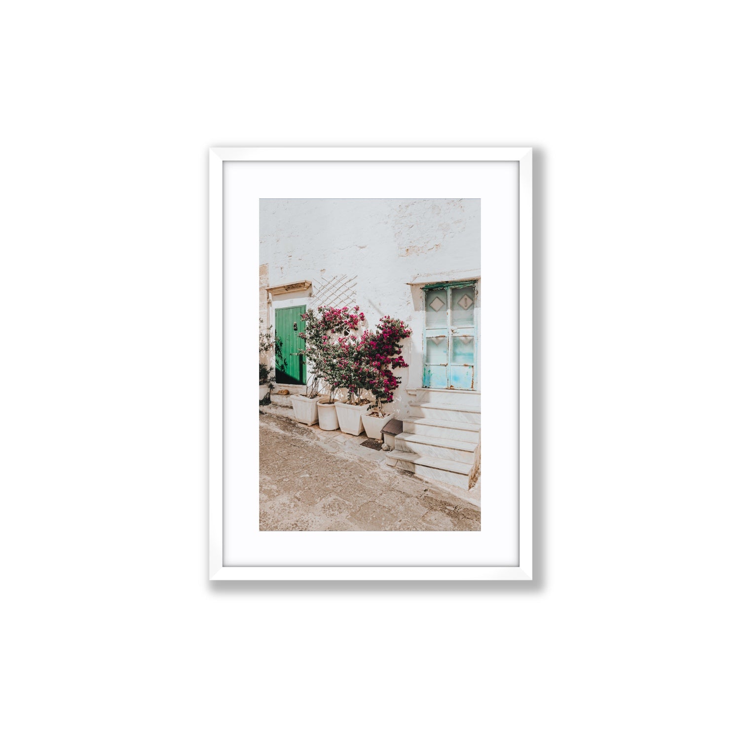 Floral Canvas Puglia Ostuni wall art Medium fine art canvas in white frame