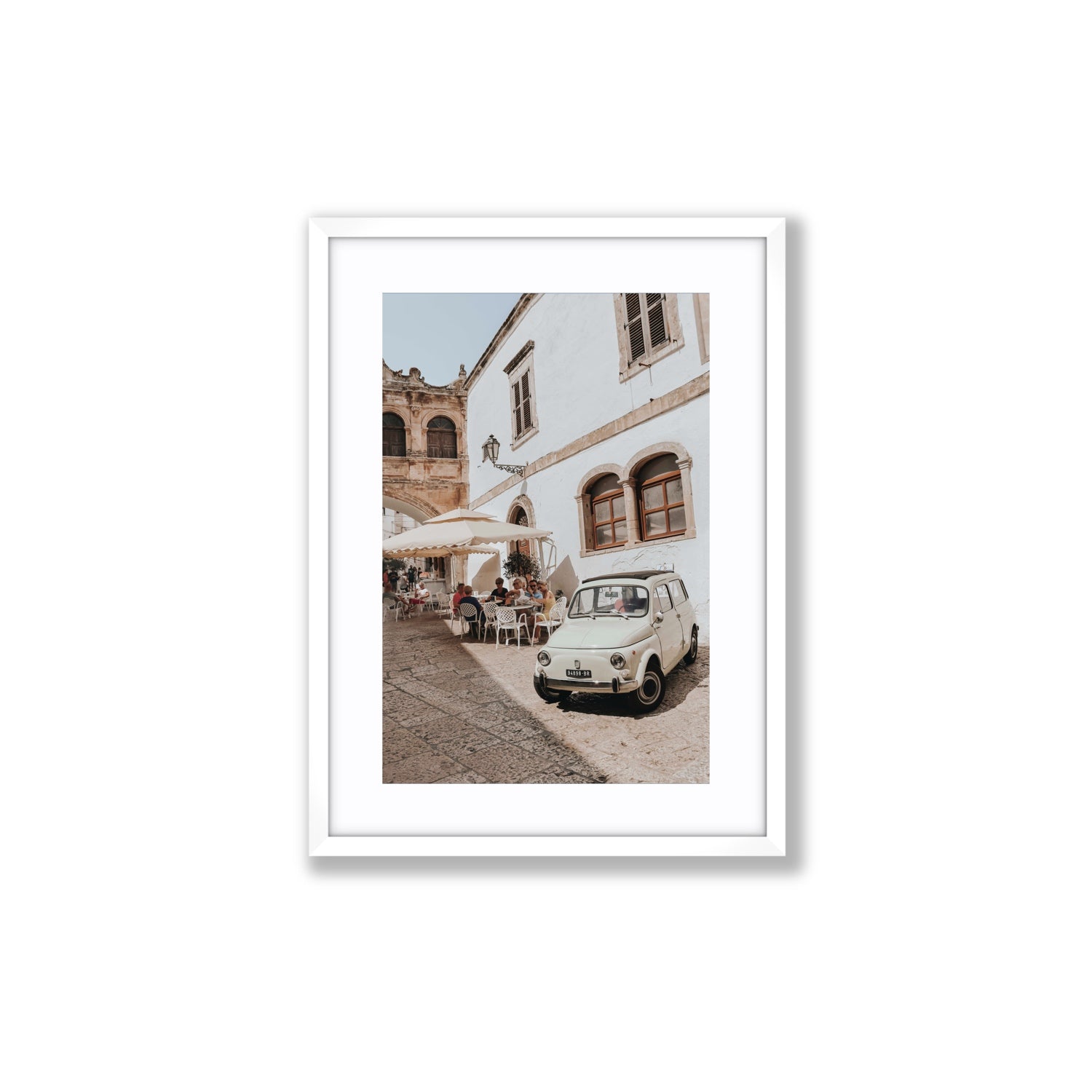 Piazza di Ostuni Puglia Italian wall art Medium fine art print in white frame with matboard