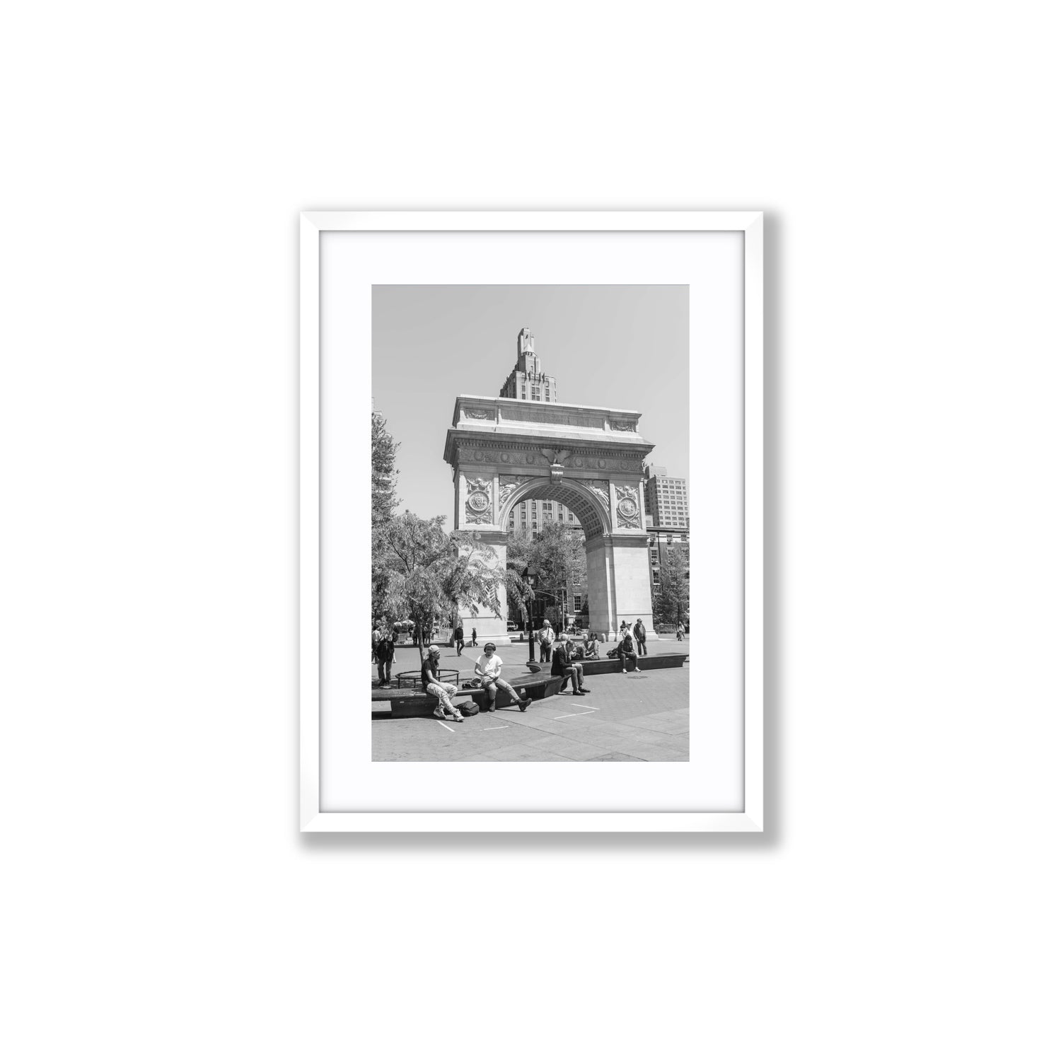 City Picnic New York NYC Black & White wall art Medium fine art print in white frame with matboard