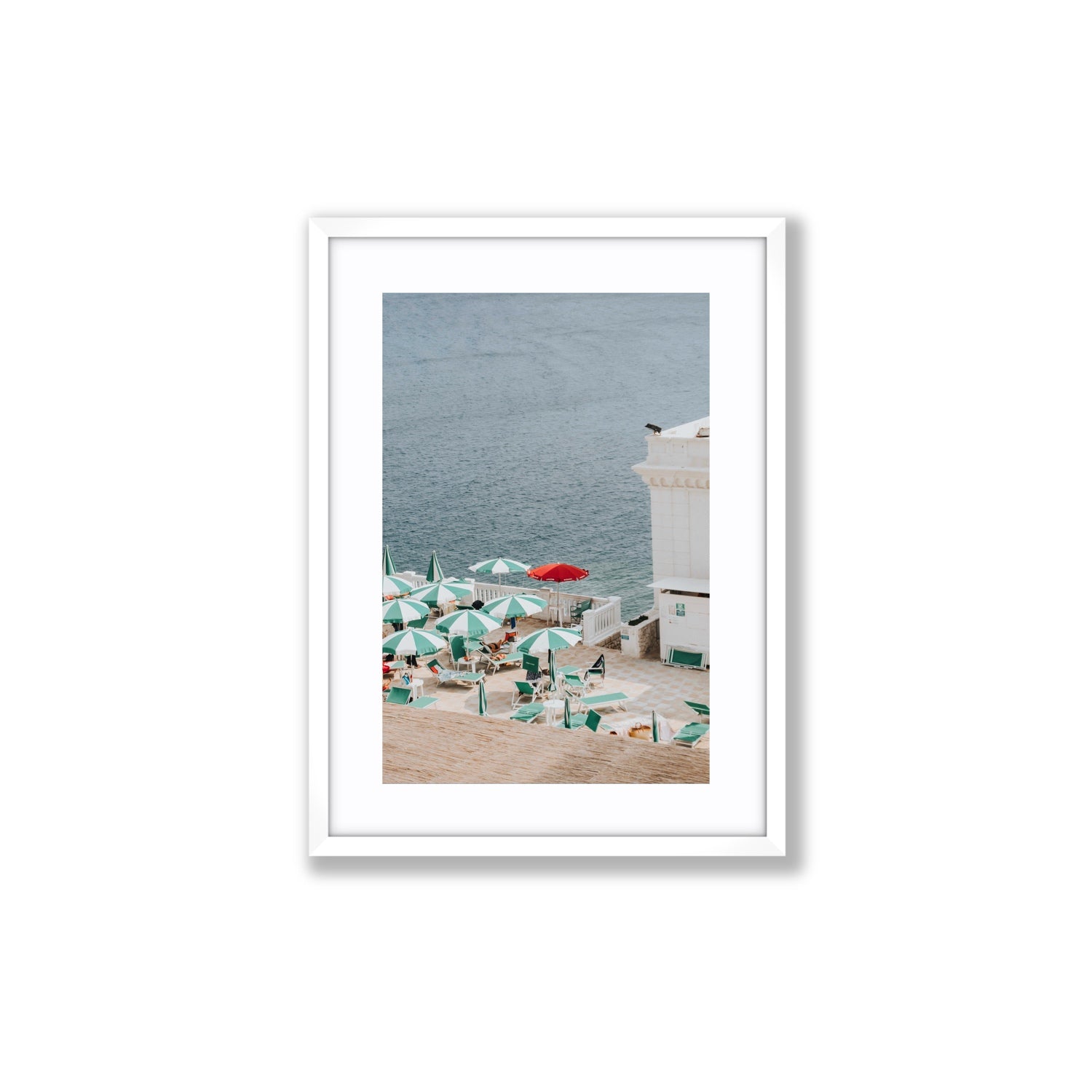 Lido Italiano Puglia beach Italian wall art Medium fine art print in white frame with matboard