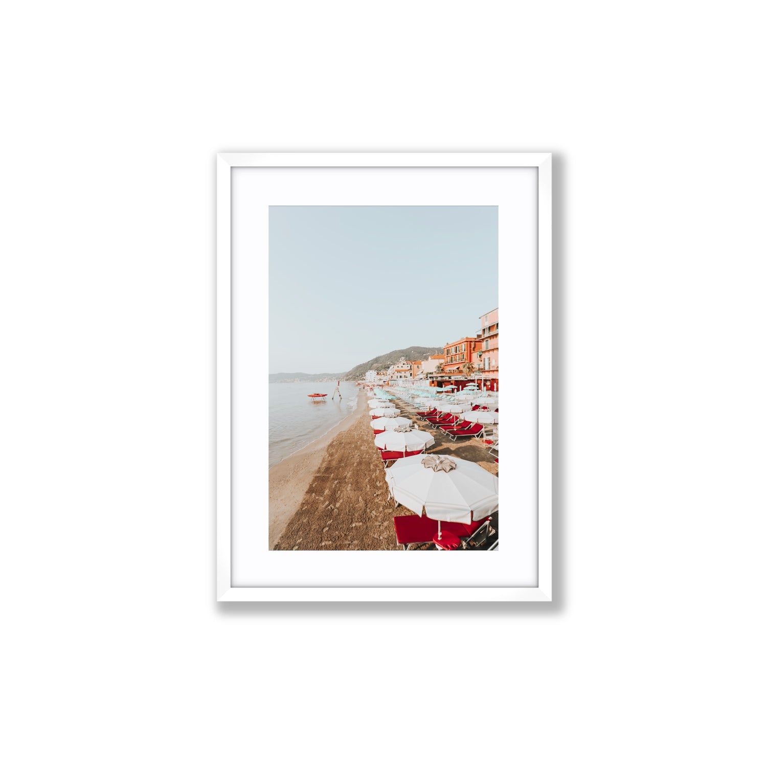 Italian Riviera fine art print, Alassio, Italy, coastal scenes artwork, Medium, White Frame · Matboard, Fine Art Print