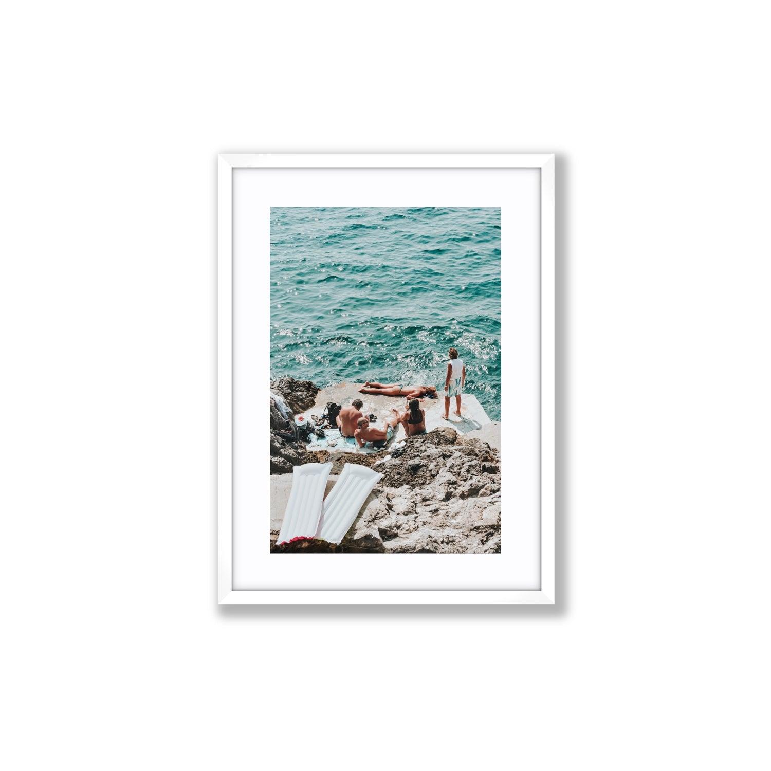 Gli Amici Praiano Amalfi Coast coastal wall art Medium fine art print in white frame with matboard