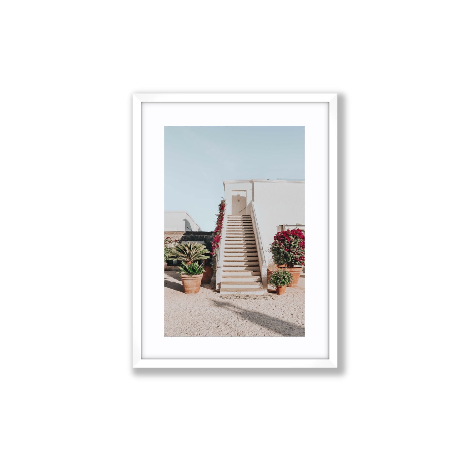 Tranquil Ascent Puglia Italian wall art Medium fine art print in white frame with matboard