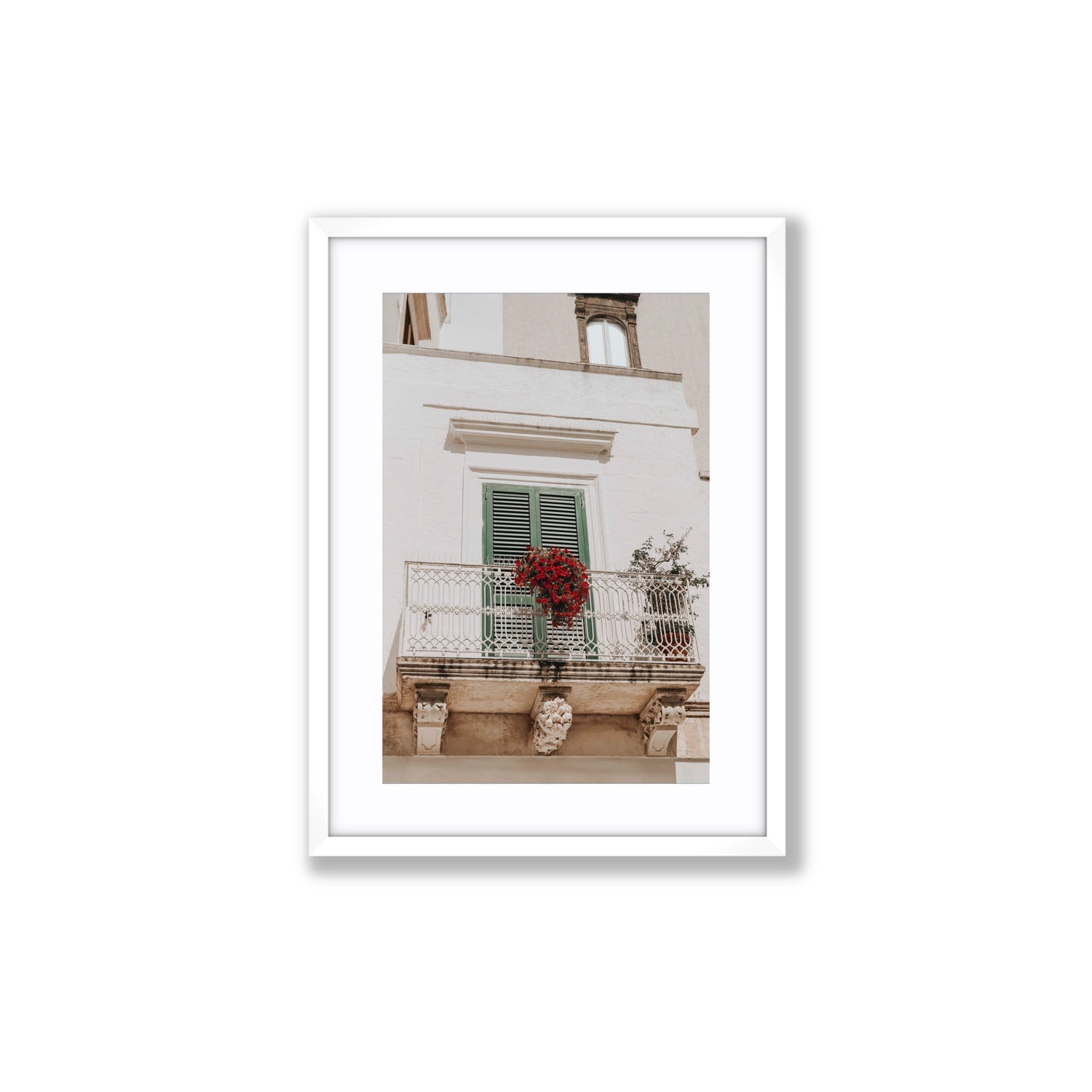 Balcone Estivo Puglia Italian wall art Medium fine art print in white frame with matboard