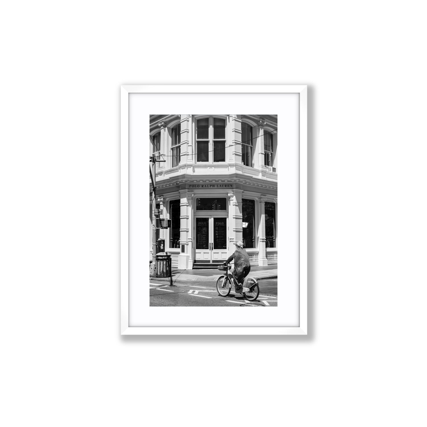 Downtown Rider New York NYC Black & White wall art Medium fine art print in white frame with matboard