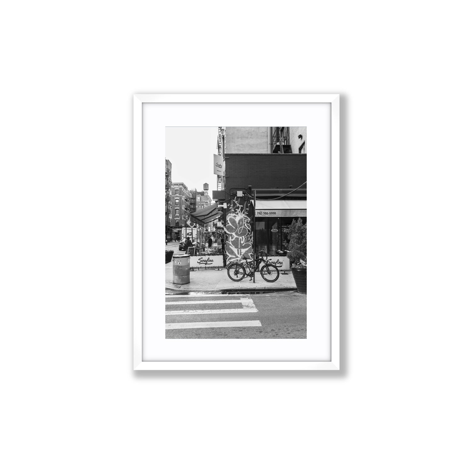 Cafe Canvas New York NYC Black & White wall art Medium fine art canvas in white frame