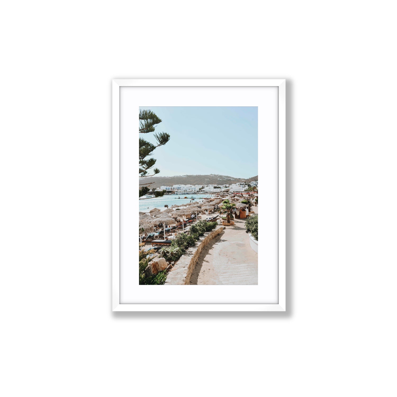 All Roads Lead To The Beach Mykonos Greek island wall art Medium fine art print in white frame with matboard