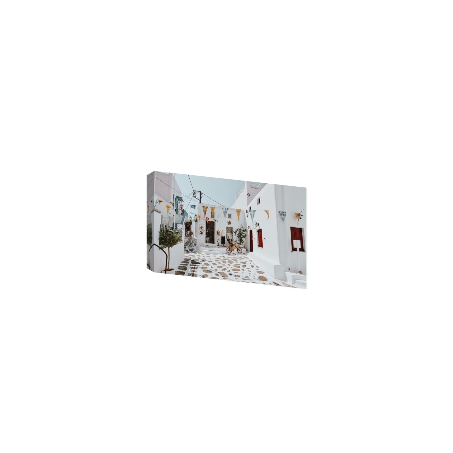 Cruising The Streets Mykonos Greek island wall art Small stretched canvas print