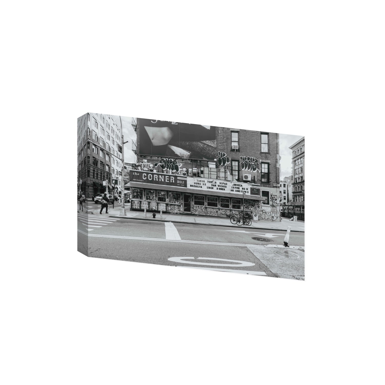 Kenmare Street New York NYC Black & White wall art Extra Large stretched canvas print