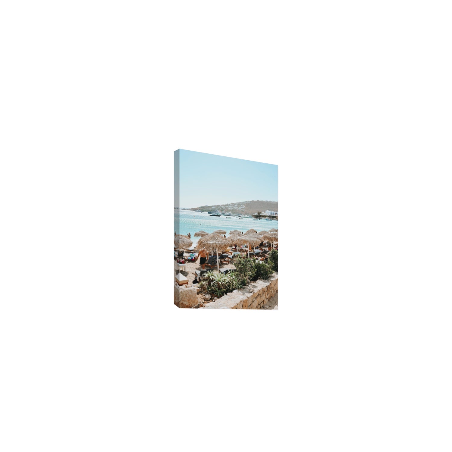 Beachside Huts Mykonos Greek island wall art Small stretched canvas print