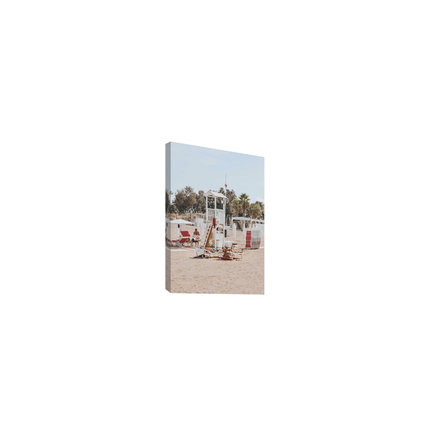 Red Lounge Reverie Puglia beach coastal wall art Small stretched canvas print