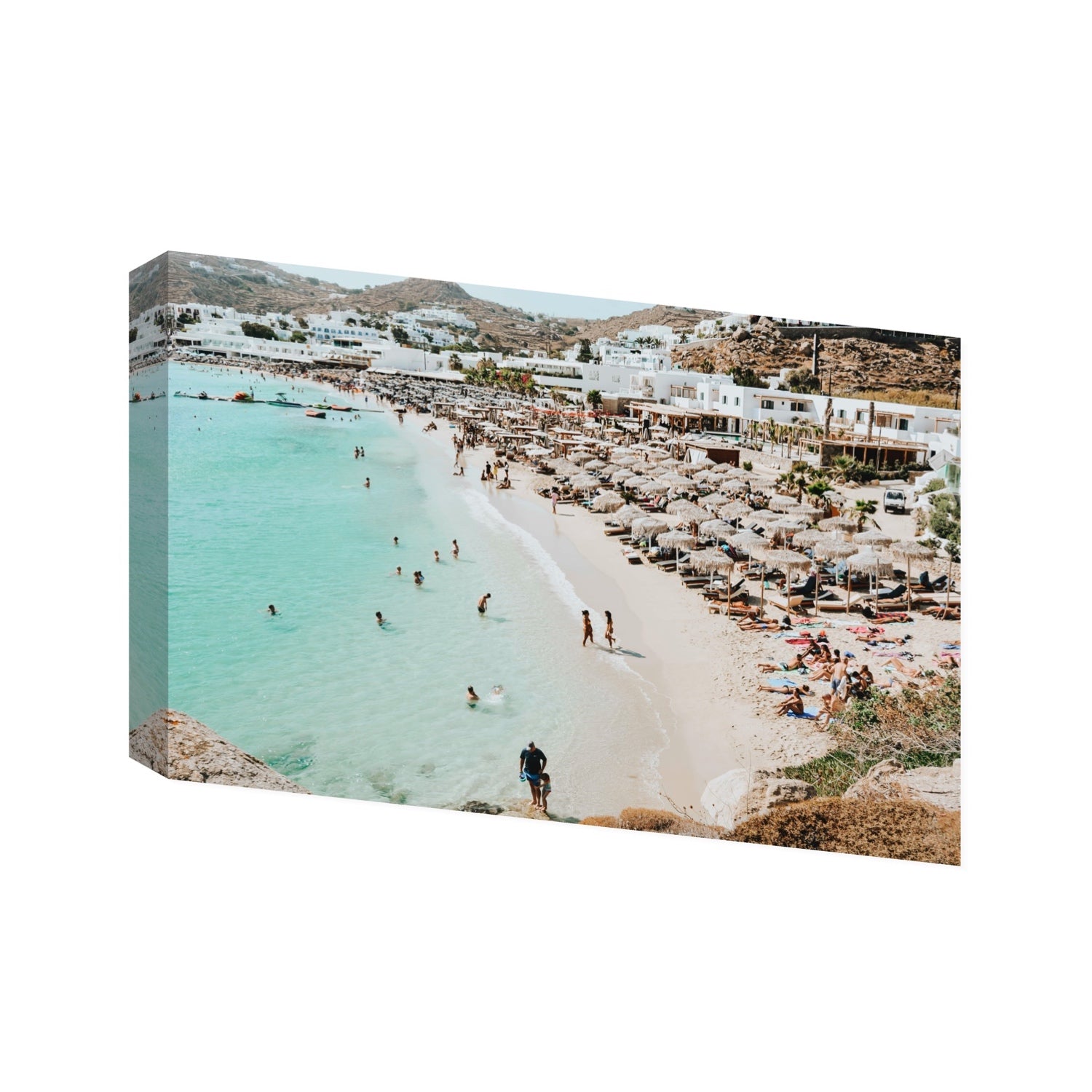 Aquaholic Mykonos Greek island wall art Statement stretched canvas print