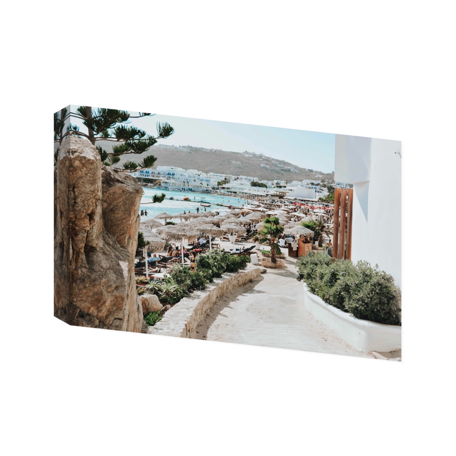 Kalimera Mykonos Greek island wall art Statement stretched canvas print