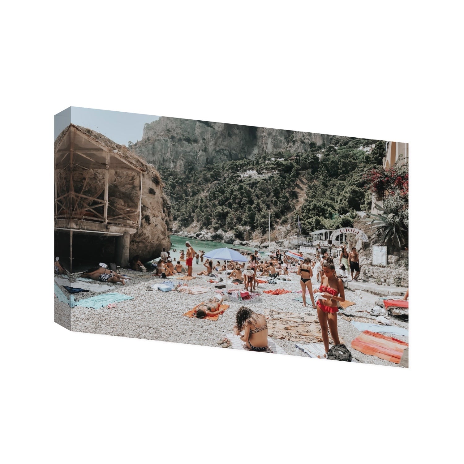 Spiaggia Da Gioia Capri beach coastal wall art Statement stretched canvas print
