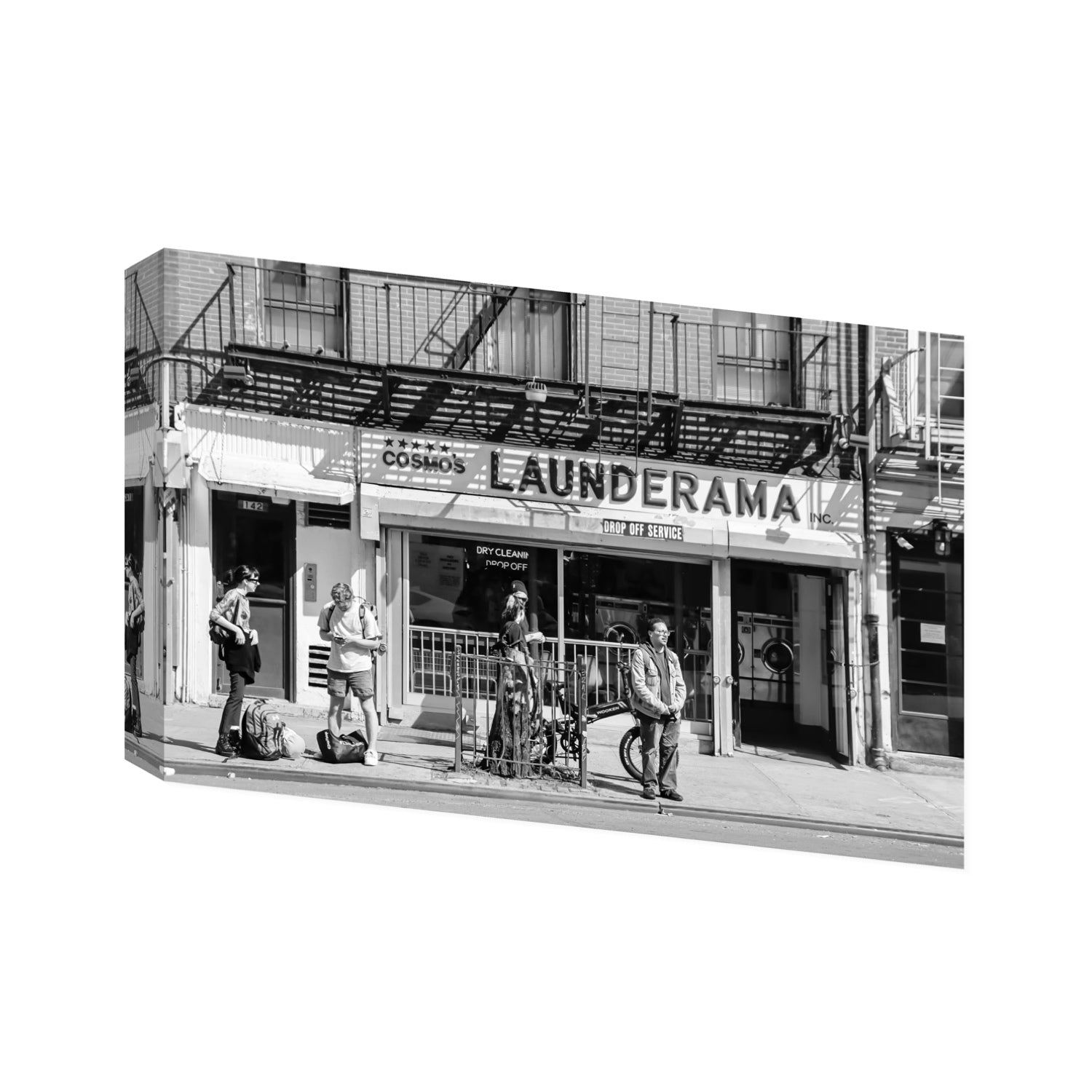 Launderama New York NYC Black & White wall art Statement stretched canvas print