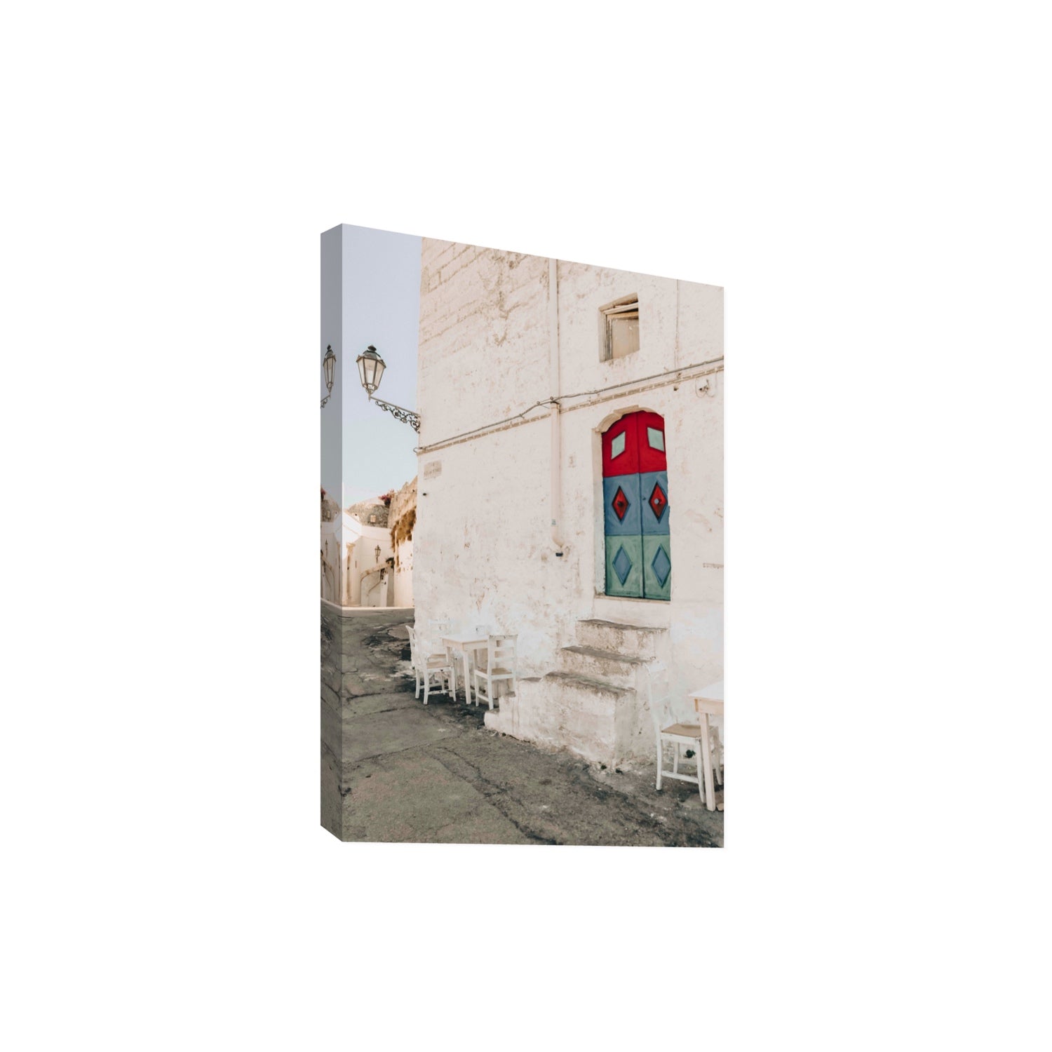 Doorway Delight Puglia Ostuni wall art Extra Large stretched canvas print