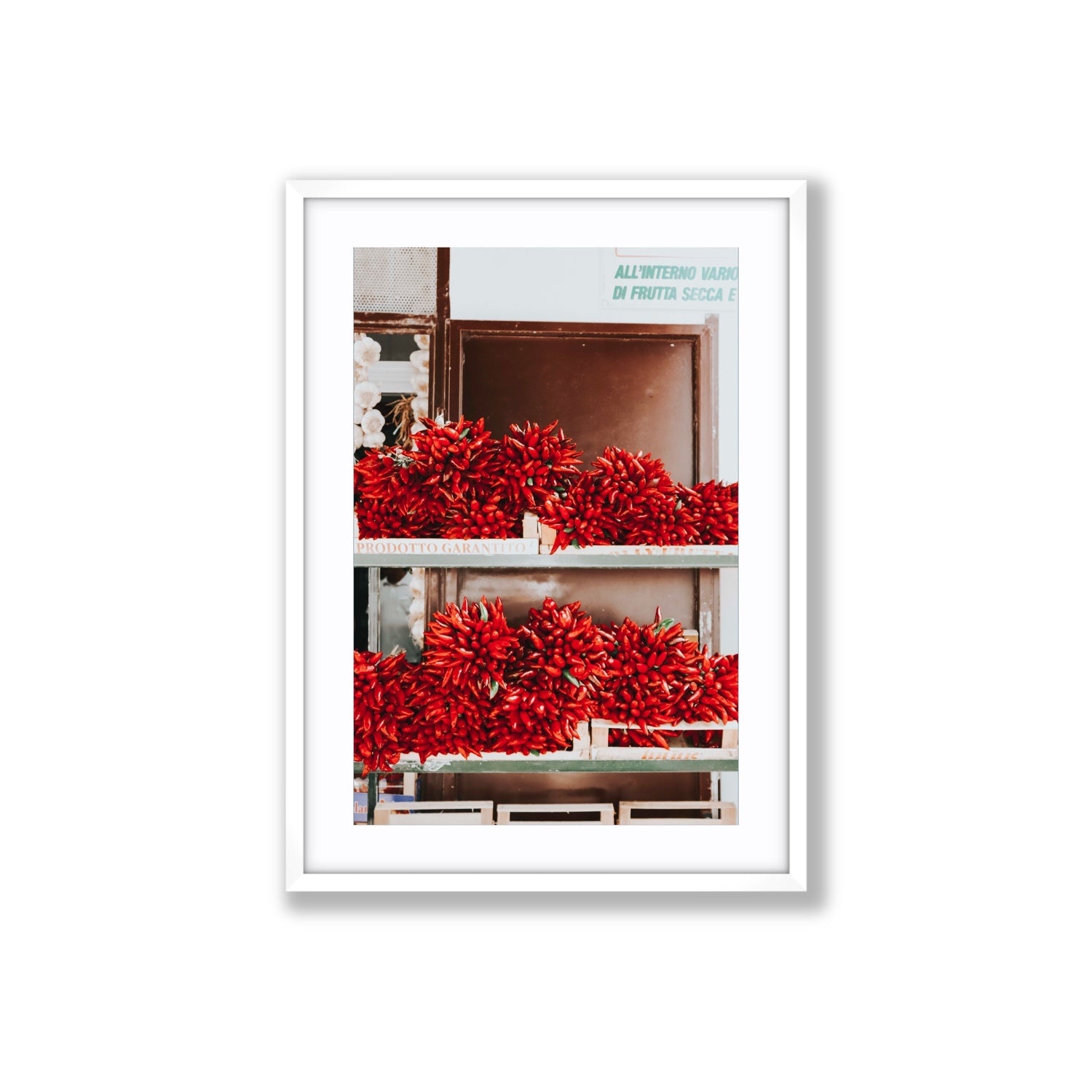 Hot Harvest Puglia Italian wall art Large fine art print in white frame with matboard