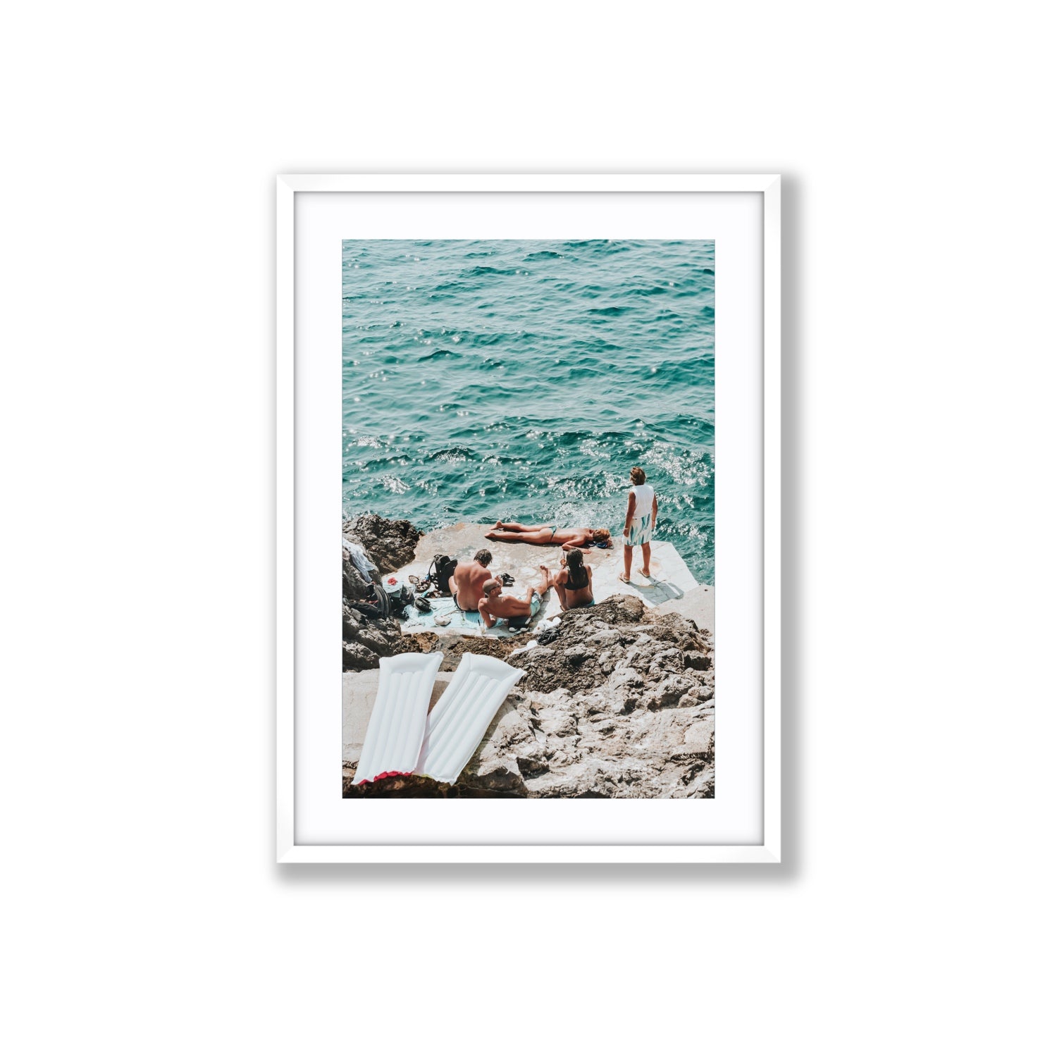 Gli Amici Praiano Amalfi Coast coastal wall art Large fine art print in white frame with matboard