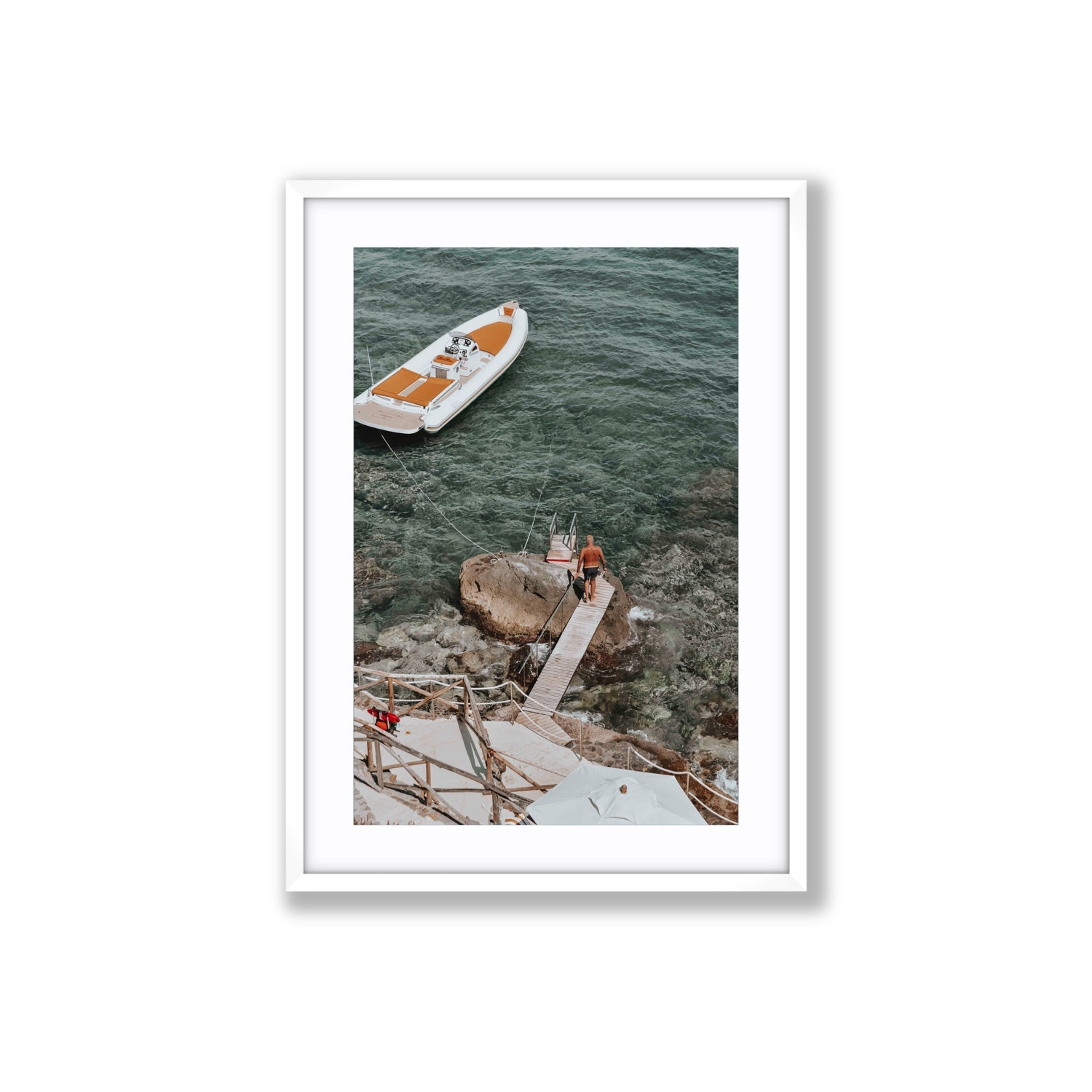 Secret Cove Tuscany coastal Italian wall art Large fine art print in white frame with matboard