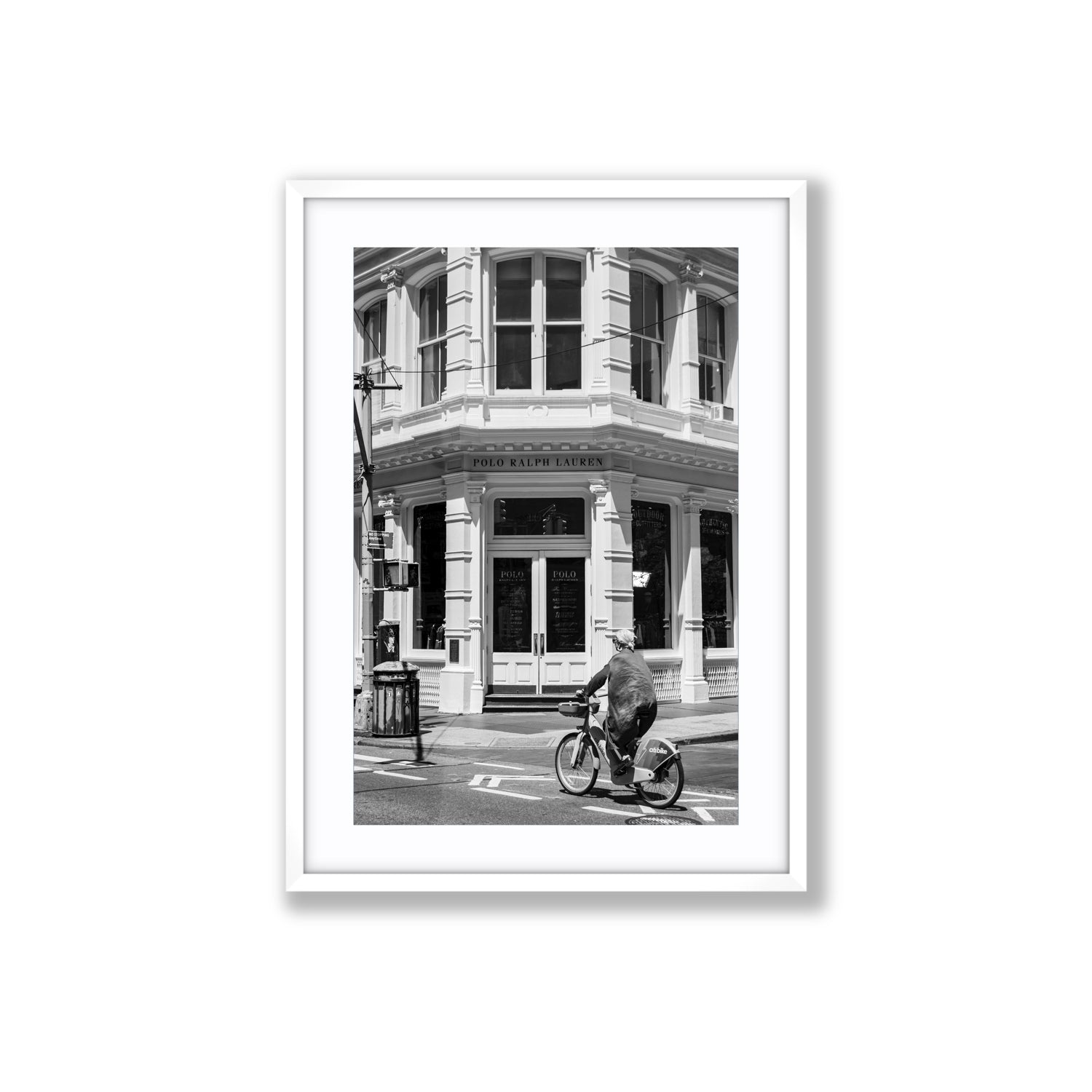 Downtown Rider New York NYC Black & White wall art Large fine art print in white frame with matboard