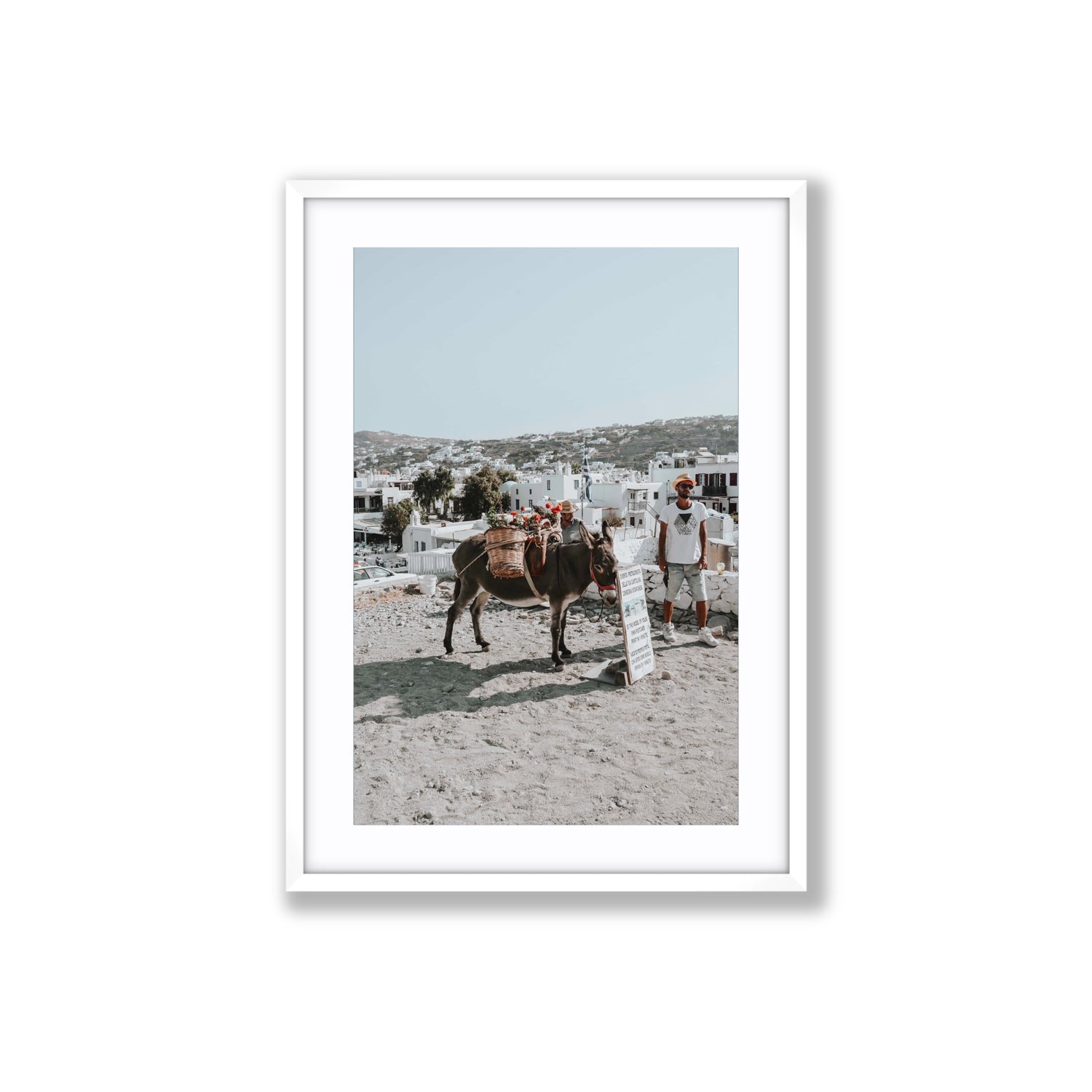 Let The Journey Begin Mykonos Greek island wall art Large fine art print in white frame with matboard