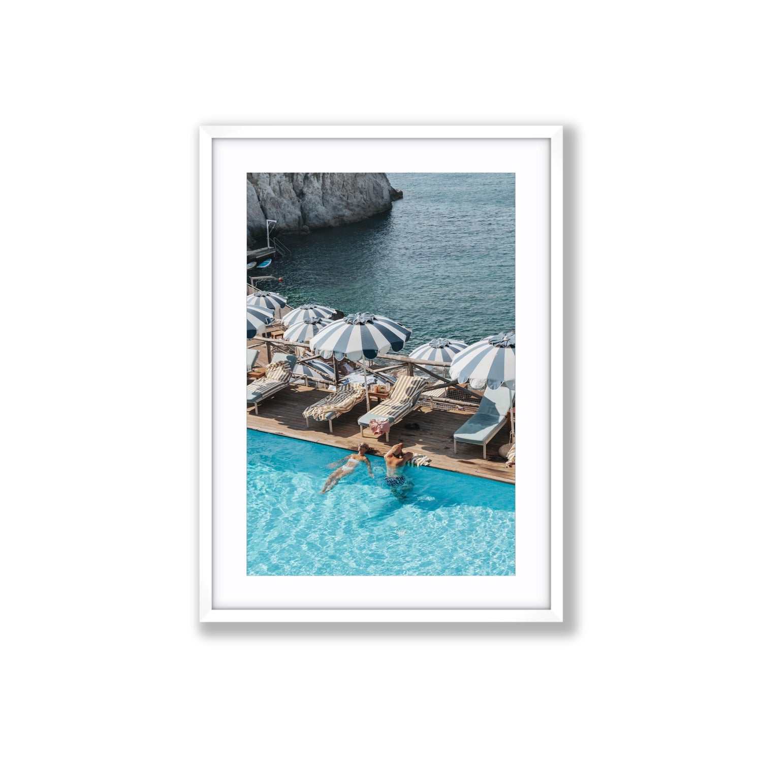 I'm Busy Ischia Italian coastal Mediterranean wall art Large fine art print in white frame with matboard
