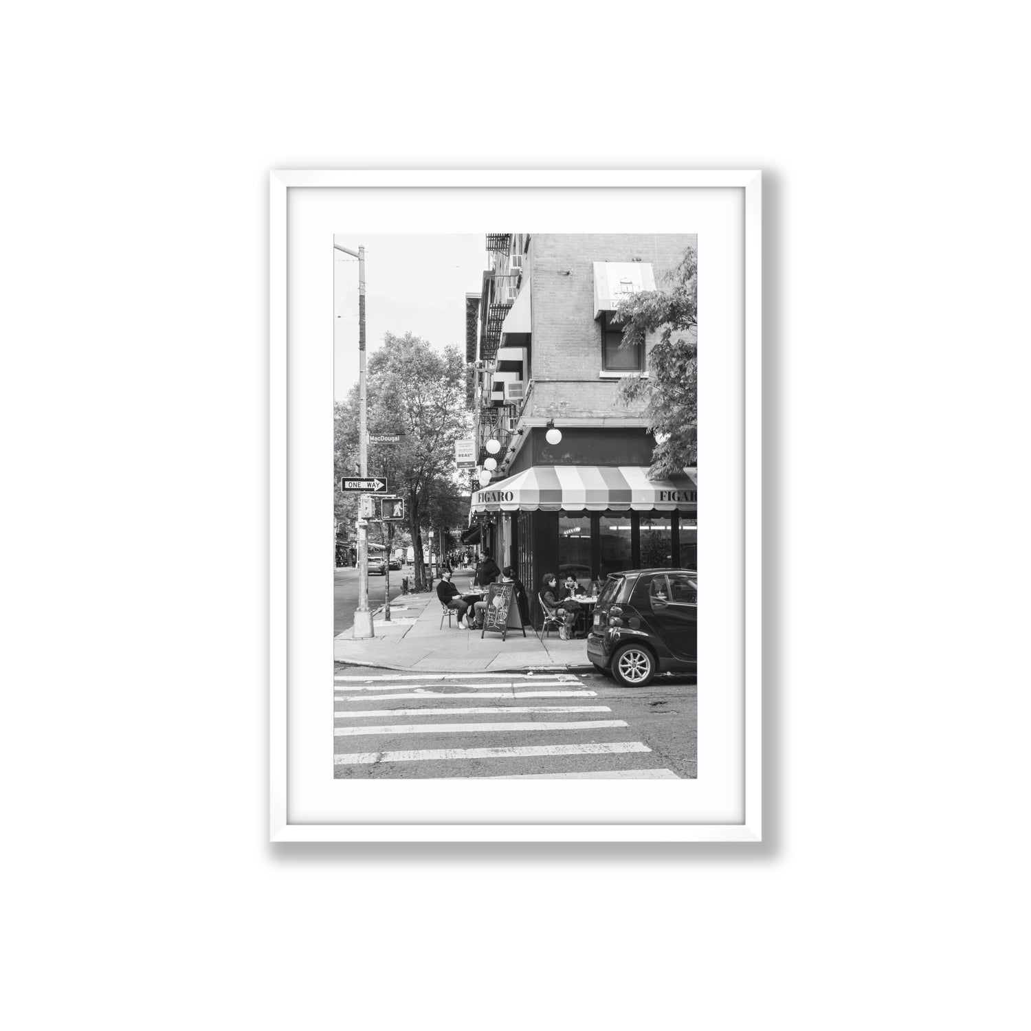 Figaro New York NYC Black & White wall art Large fine art print in white frame with matboard