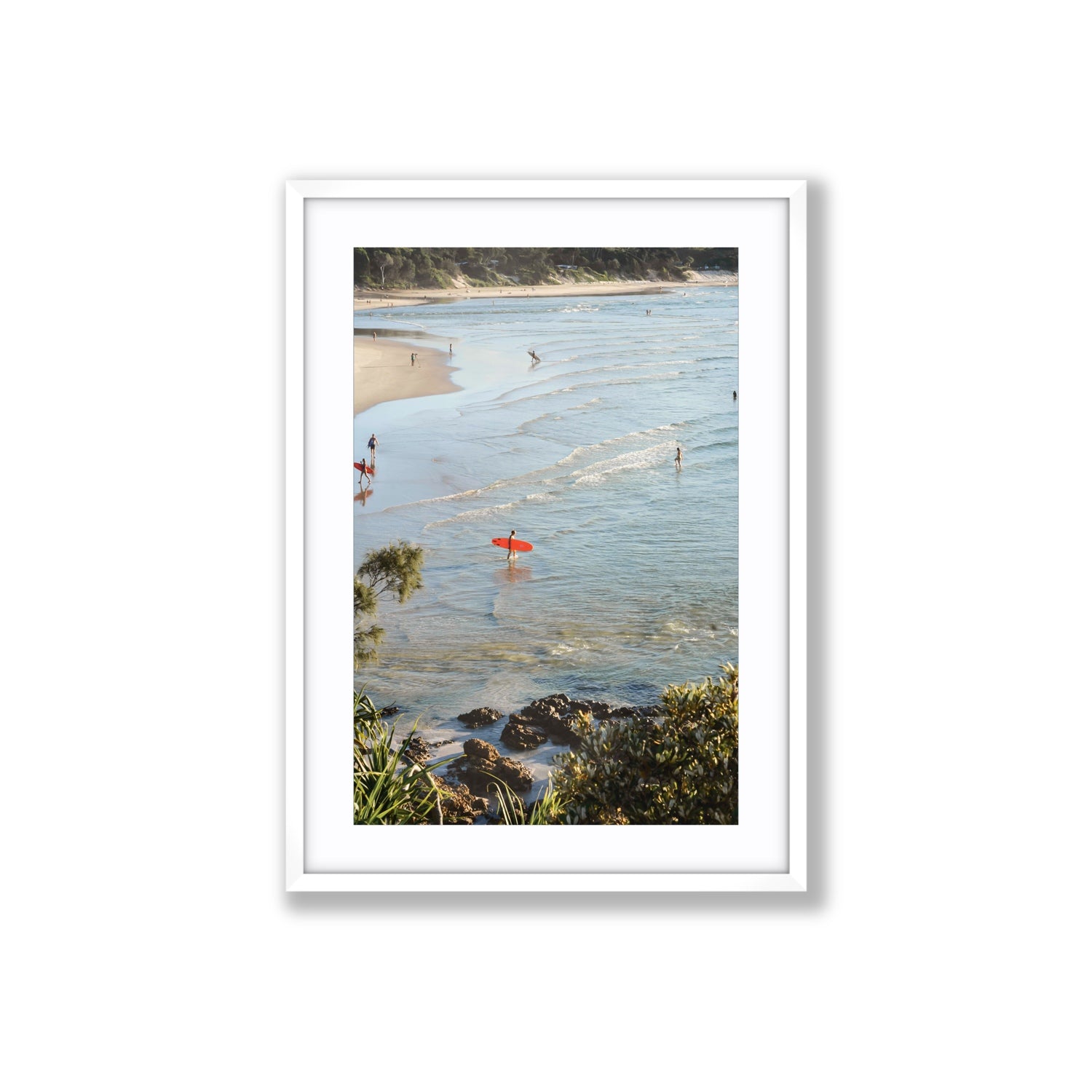 Seclusion Byron Bay Surf coastal wall art Large fine art print in white frame with matboard