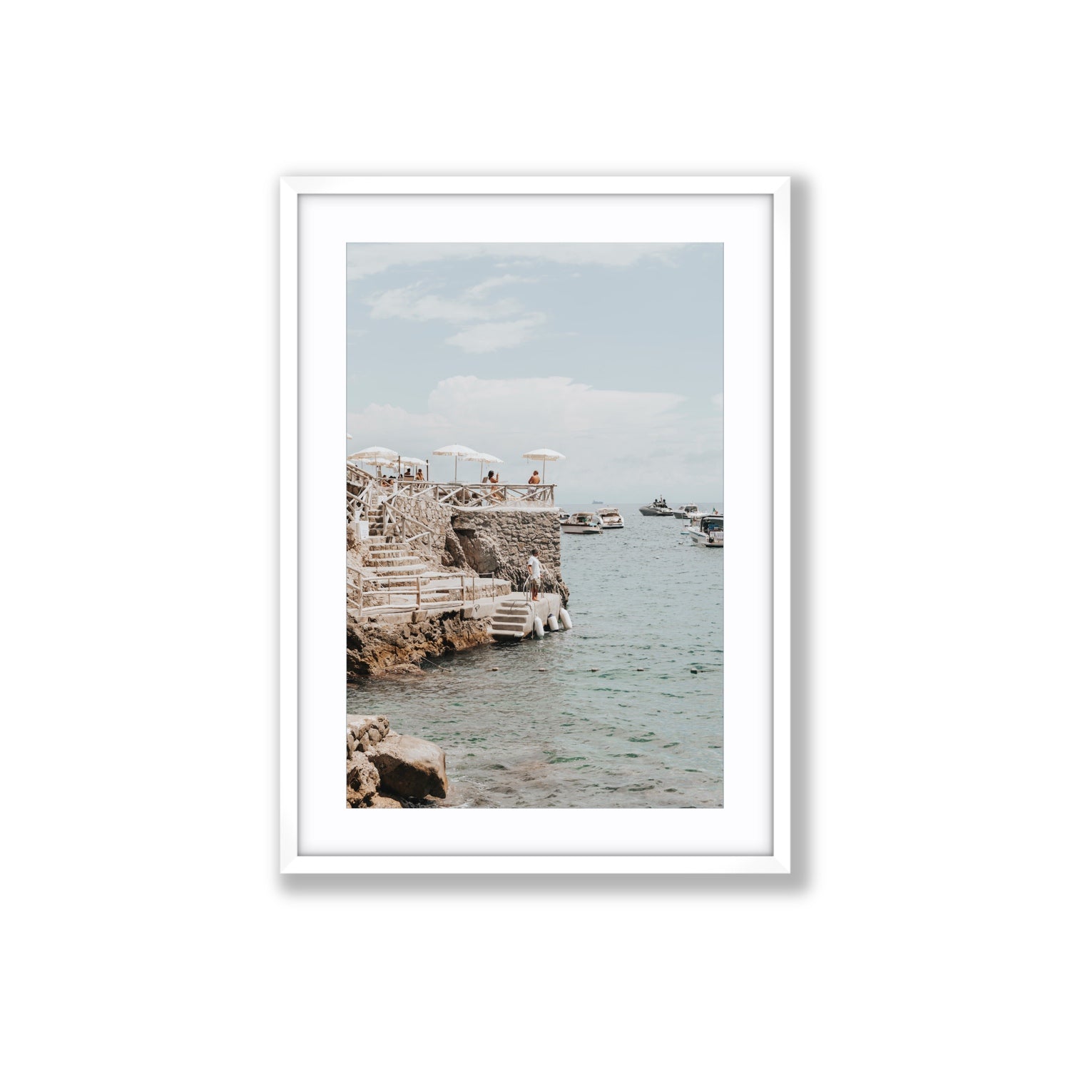 Pier Patrol fine art print, Nerano, Italy, Large, White Frame · Matboard, Fine Art Print