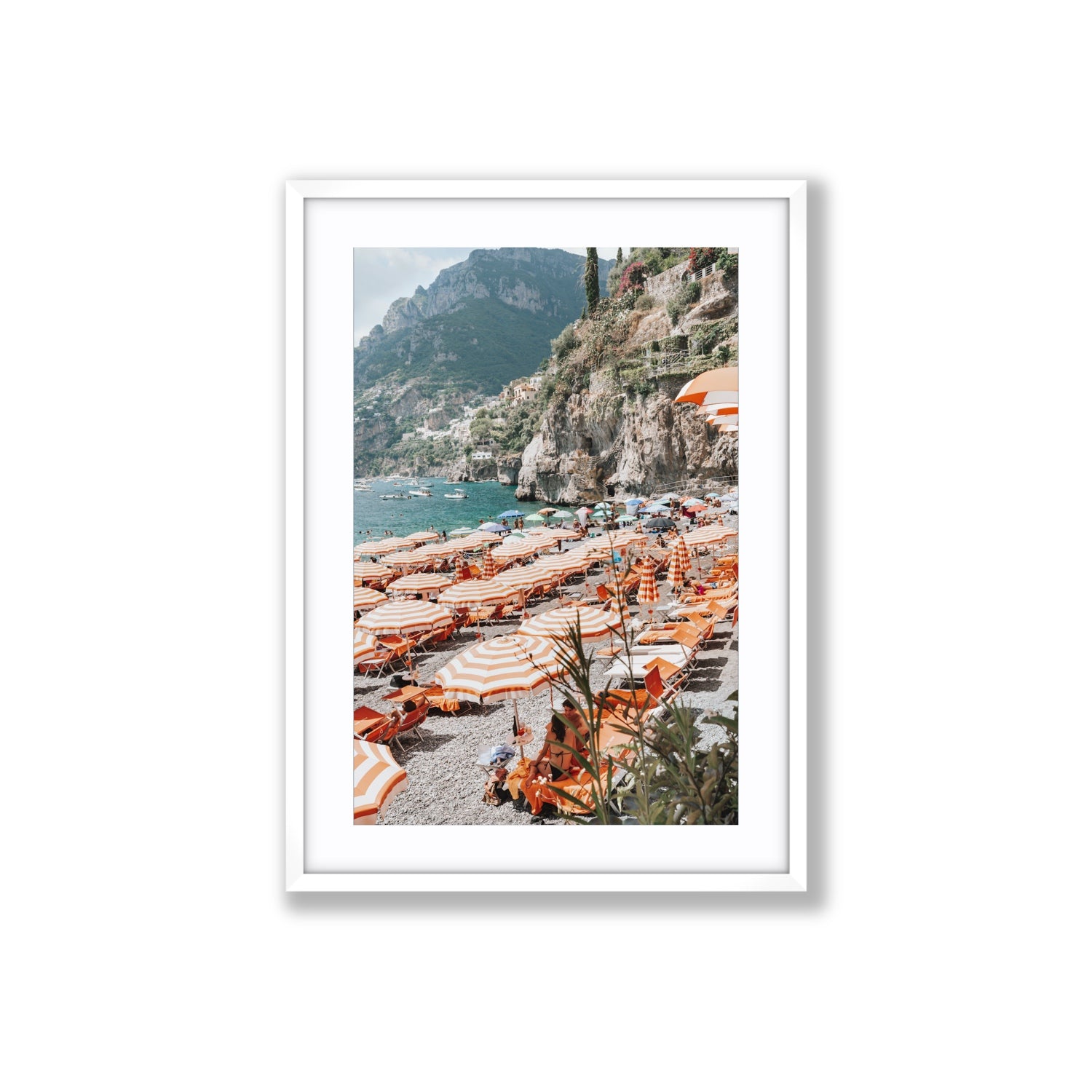 Bagni d'Arienzo Positano decor wall art Large fine art print in white frame with matboard