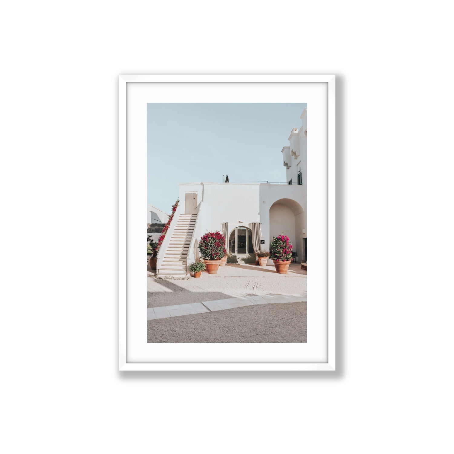 Scala Fiorita Puglia Mediterranean wall art Large fine art print in white frame with matboard