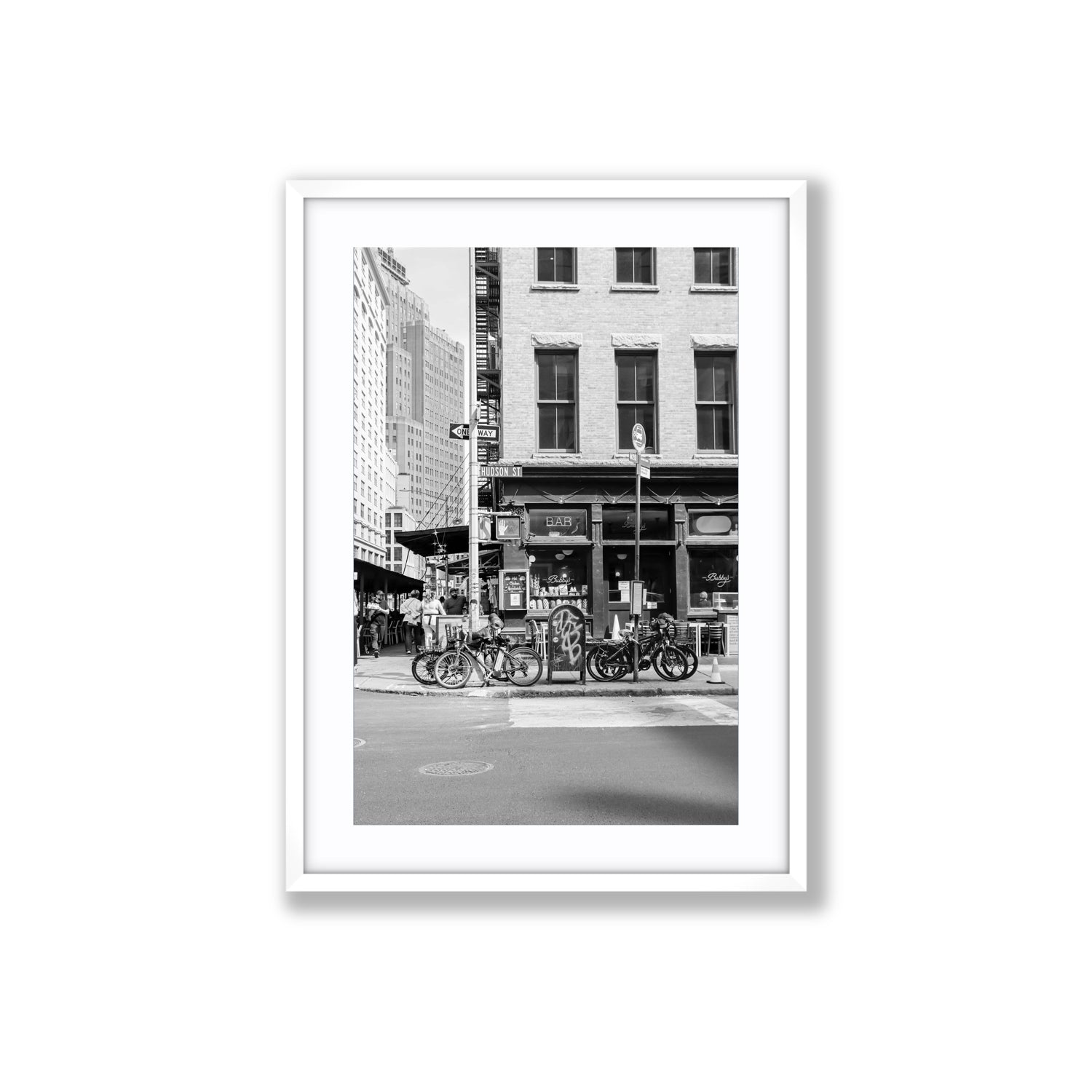 Bites Of The Big Apple New York NYC Black & White wall art Large fine art print in white frame with matboard