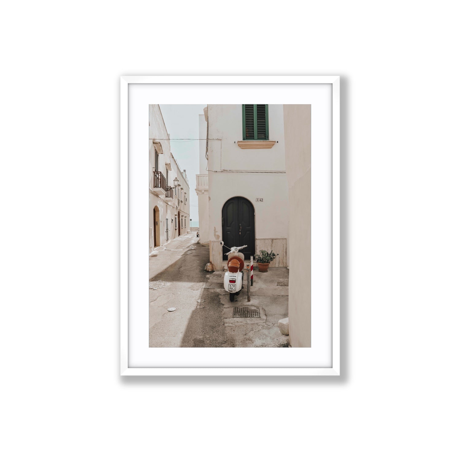 La Casa 42 Puglia Gallipoli Italian wall art Large fine art print in white frame with matboard